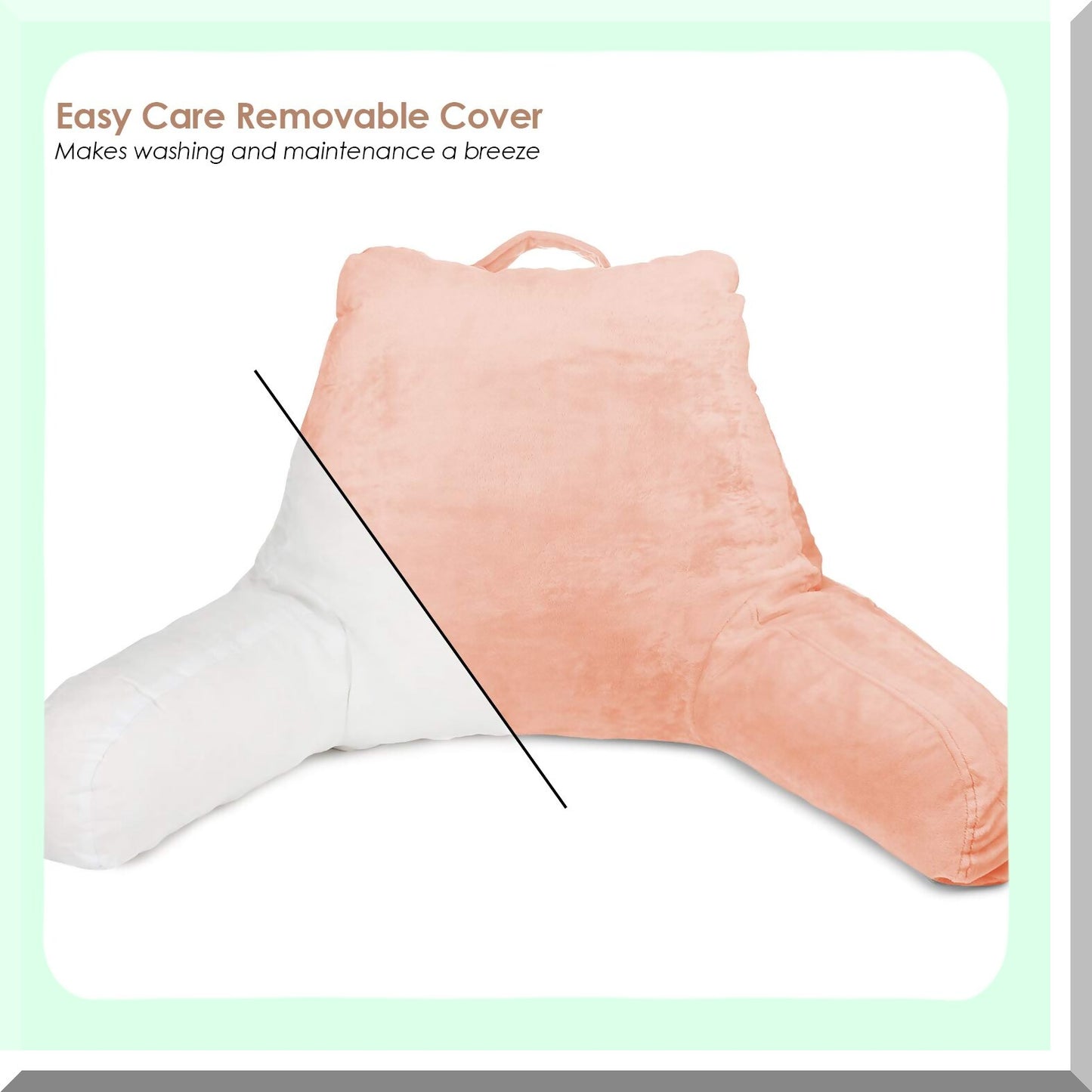 MemoryFoam Kids Reading Pillow - Small Back Support Pillow for Bed - Peach Gaming Pillow with Arms and Pockets - Sitting Up Pillow for Kids