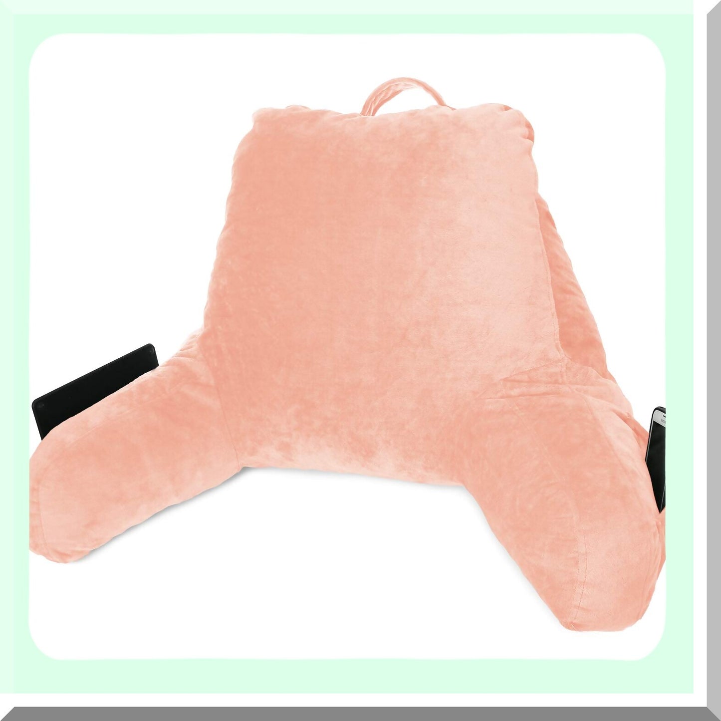 MemoryFoam Kids Reading Pillow - Small Back Support Pillow for Bed - Peach Gaming Pillow with Arms and Pockets - Sitting Up Pillow for Kids