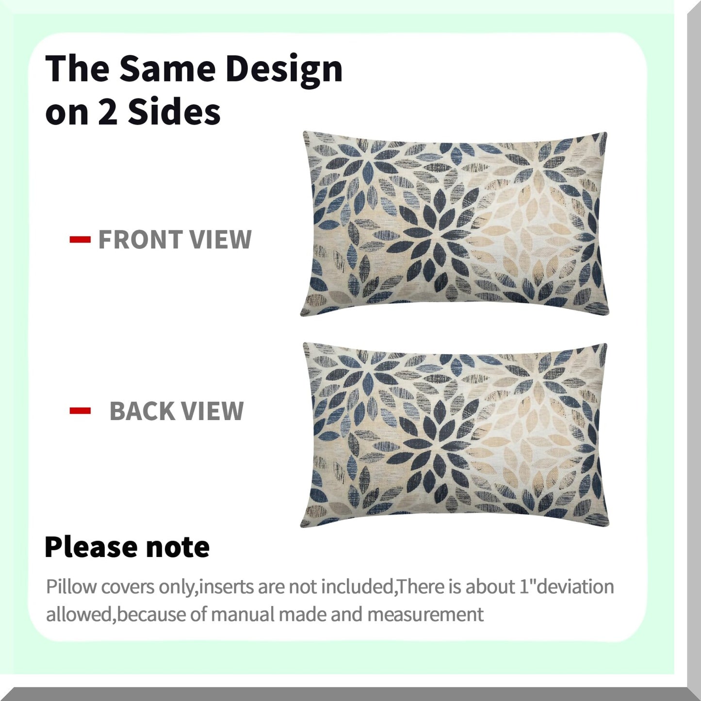 Rustic Geometric Dahlia Lumbar Pillow Covers - Set of 2 | Navy Blue Floral Cushion Cases for Sofa, Bedroom & Outdoor Decor | Beige Tan Gray Farmhouse Home Accent 12x20"