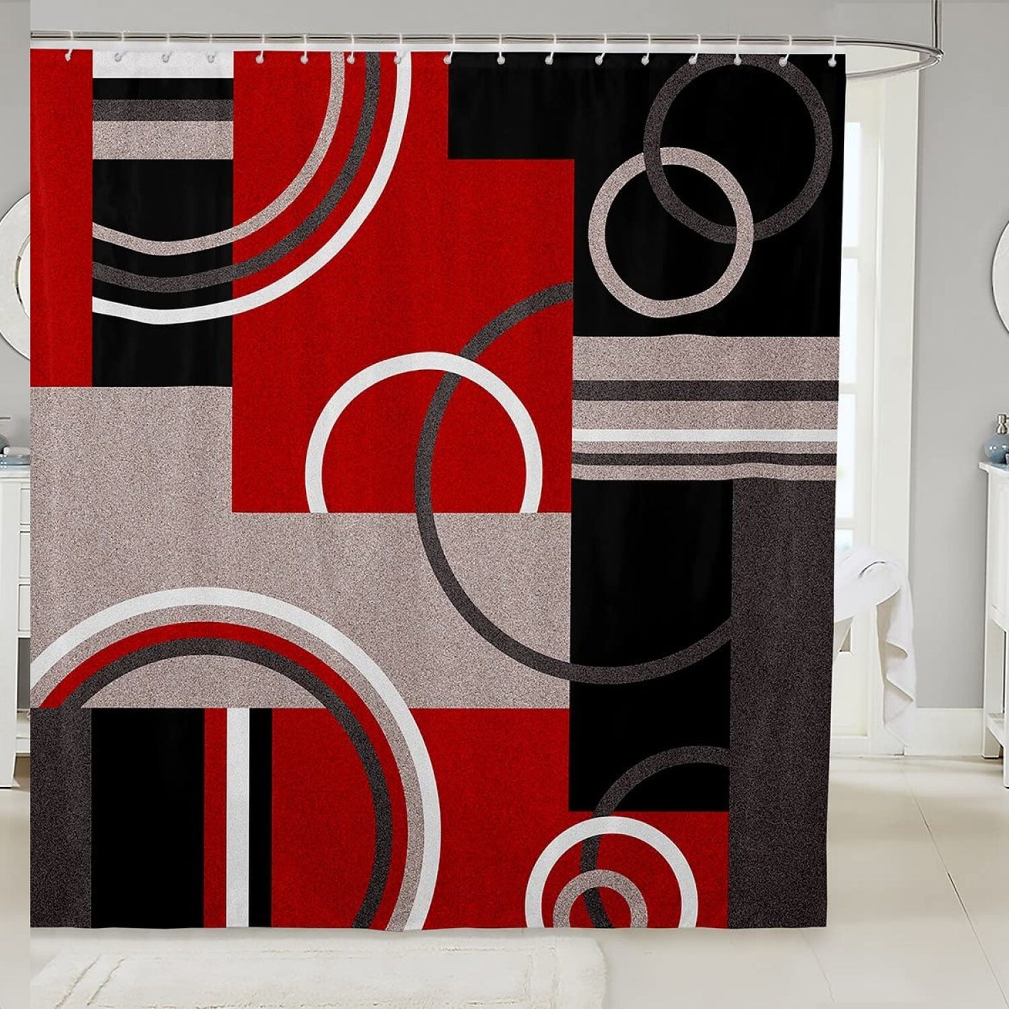 Red Grey Black Stripe Shower Curtain 72" x 78"