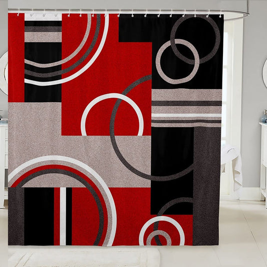 Red Grey Black Stripe Shower Curtain 72" x 78"