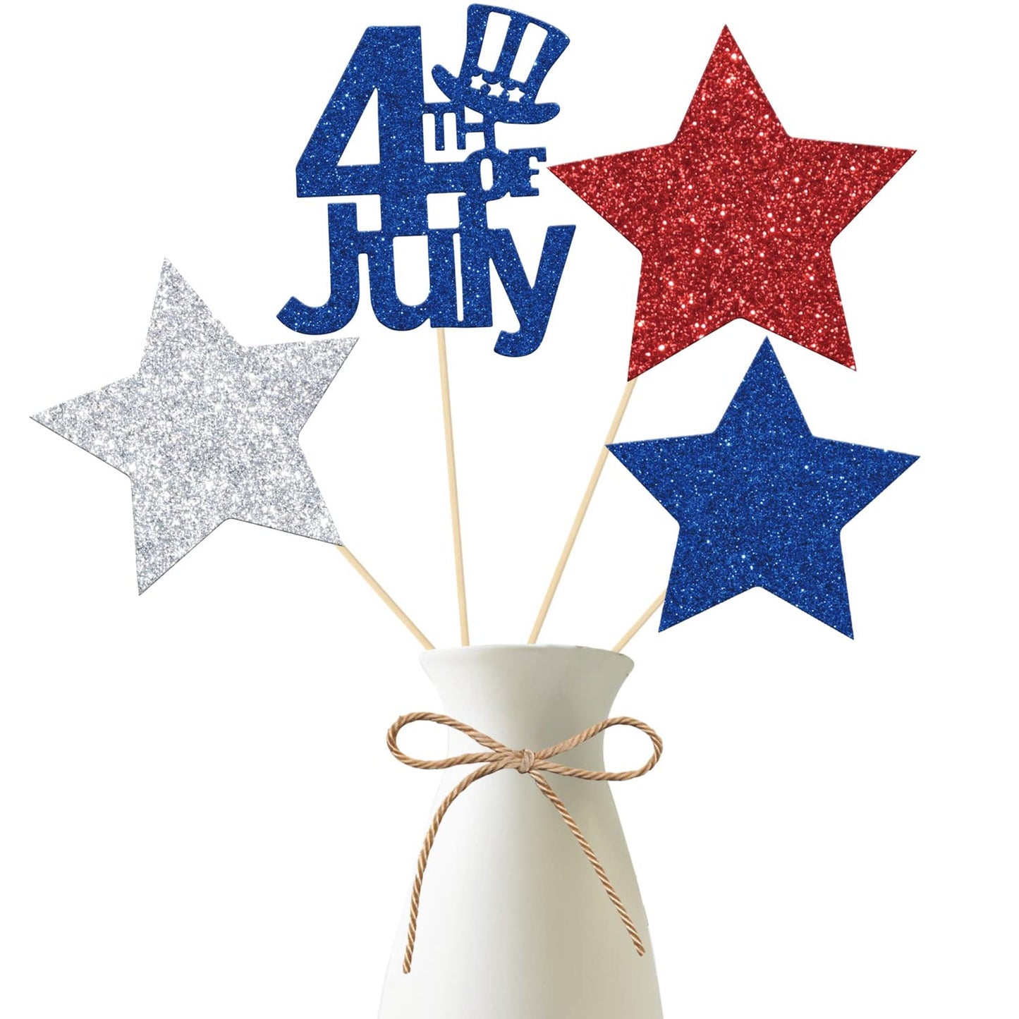 Patriotic Party Centerpiece Sticks - Festive USA Decor Set for July 4th, Memorial Day, Labor Day - Red Blue Silver Theme - 12 Piece Pack