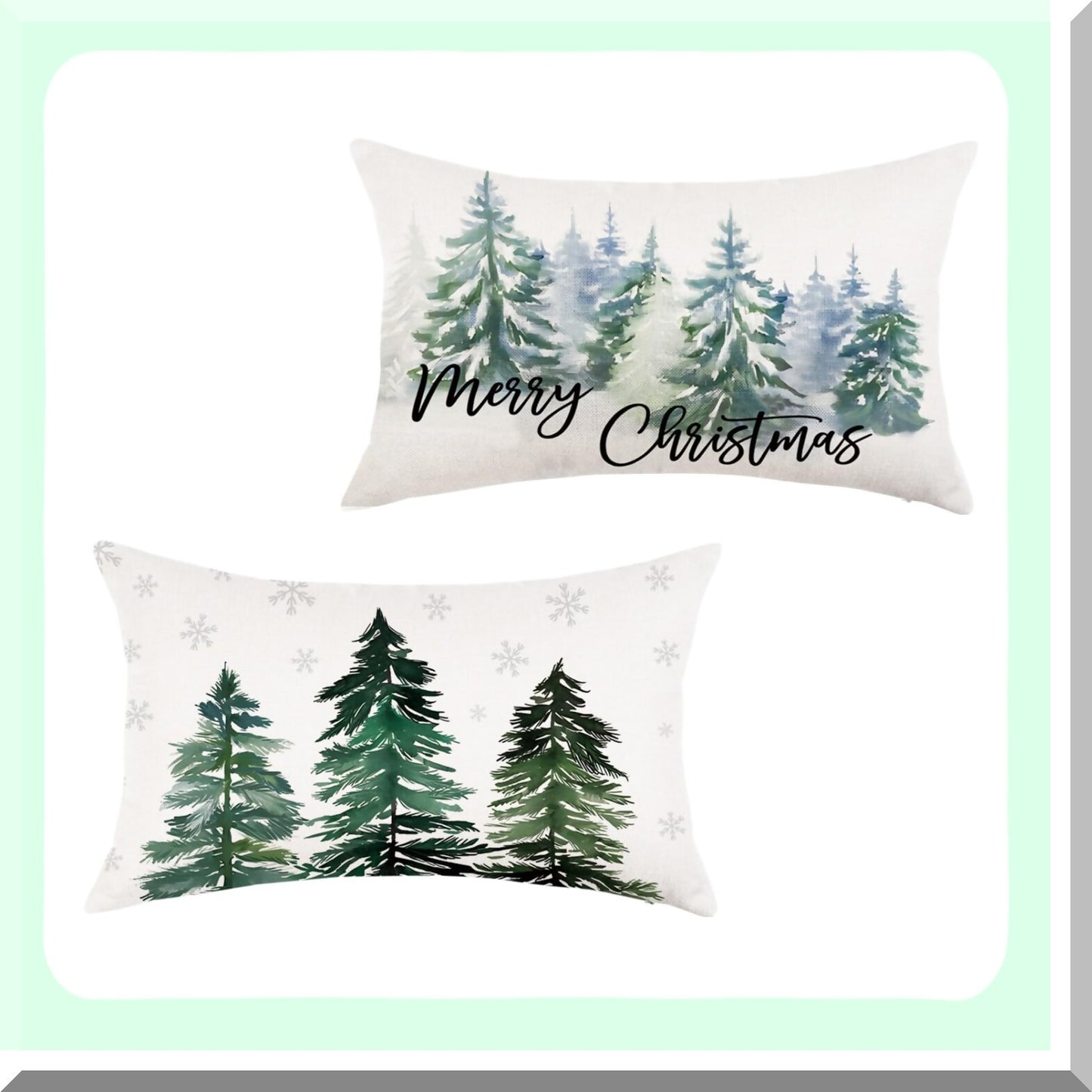 Snowy Forest Christmas Pillow Covers - Set of 2 Winter Wonderland Decorative Cushion Cases for Sofa Couch - 12x20 Inches Merry Snowflake Theme