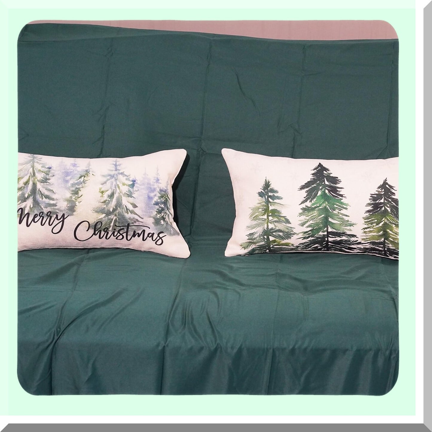 Snowy Forest Christmas Pillow Covers - Set of 2 Winter Wonderland Decorative Cushion Cases for Sofa Couch - 12x20 Inches Merry Snowflake Theme