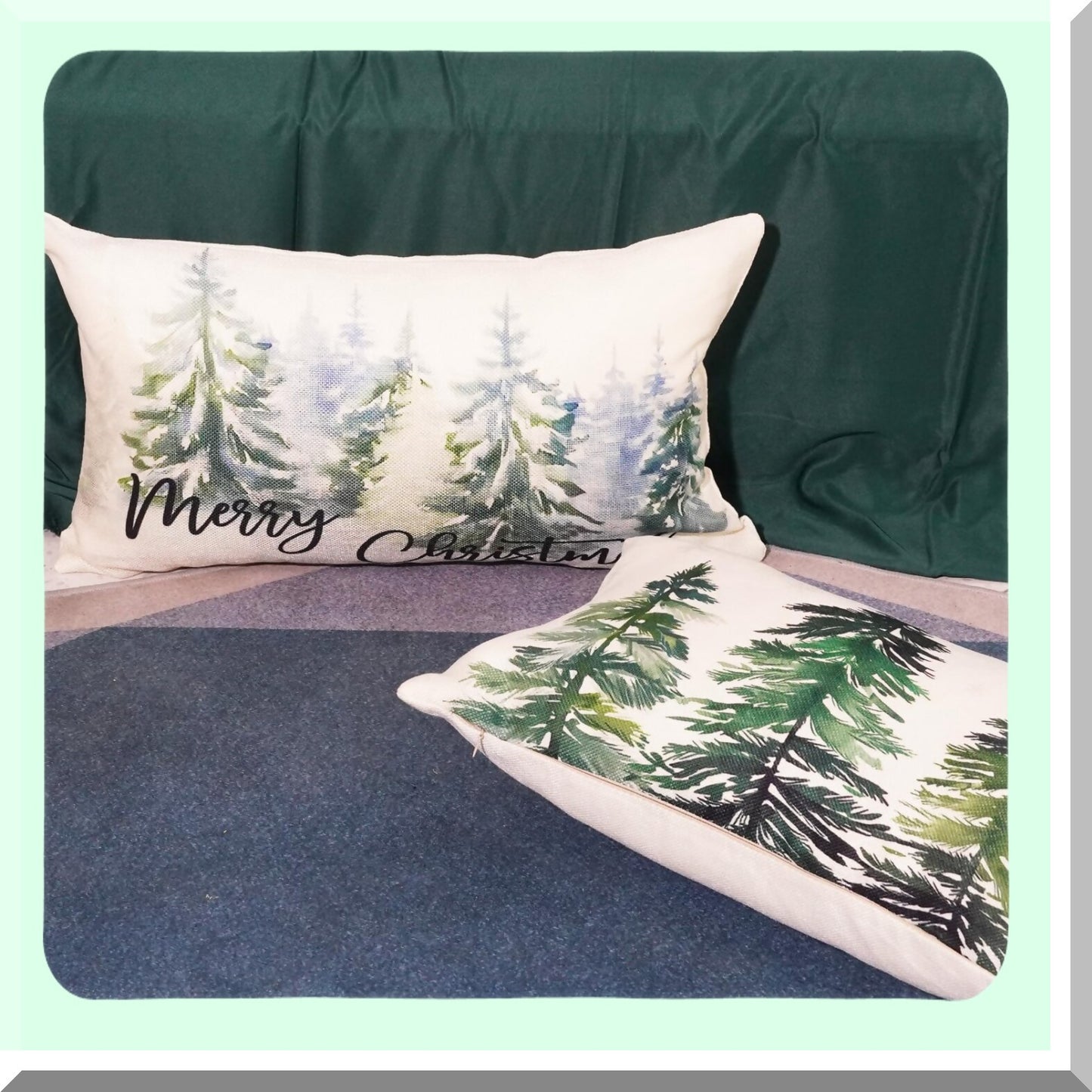 Snowy Forest Christmas Pillow Covers - Set of 2 Winter Wonderland Decorative Cushion Cases for Sofa Couch - 12x20 Inches Merry Snowflake Theme