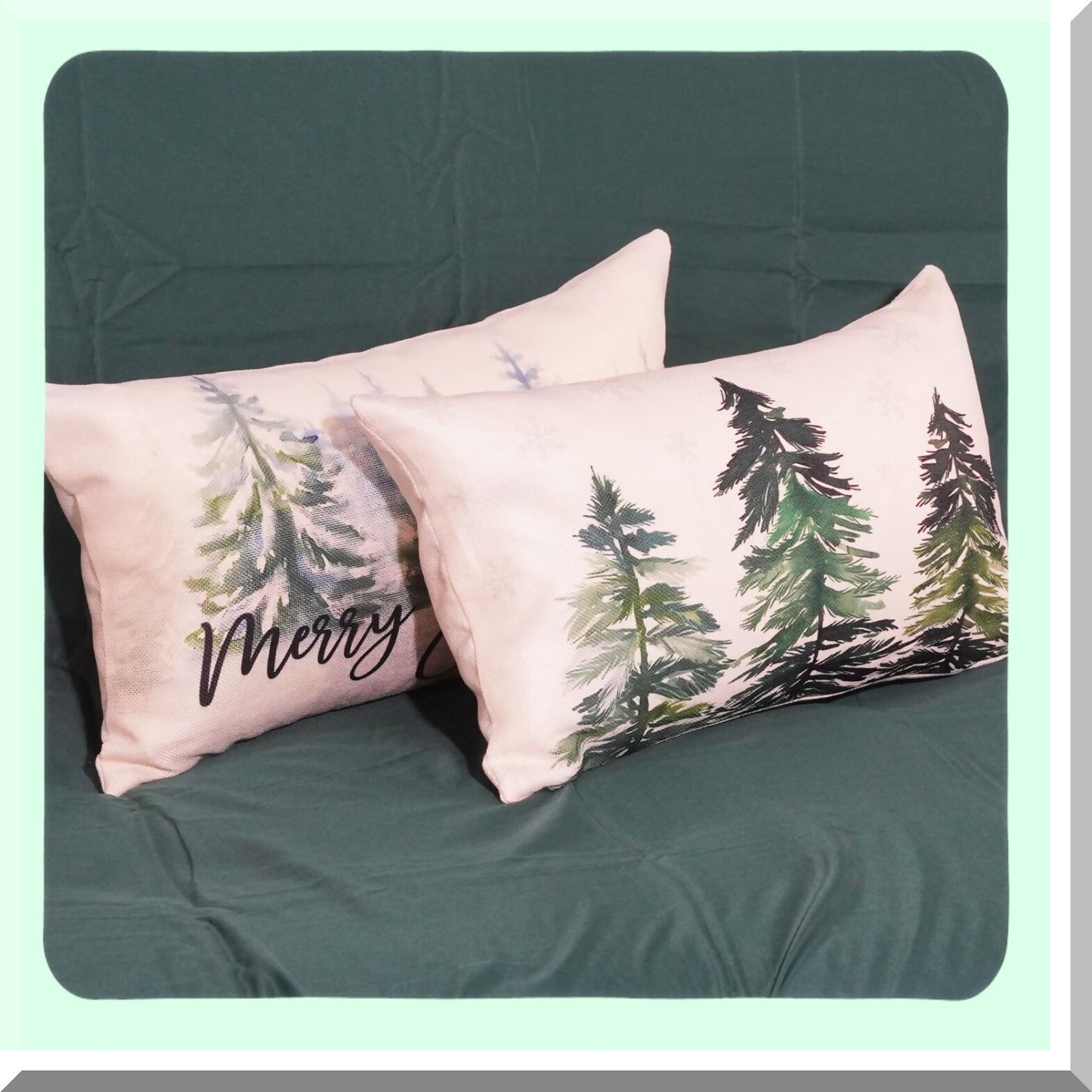 Snowy Forest Christmas Pillow Covers - Set of 2 Winter Wonderland Decorative Cushion Cases for Sofa Couch - 12x20 Inches Merry Snowflake Theme