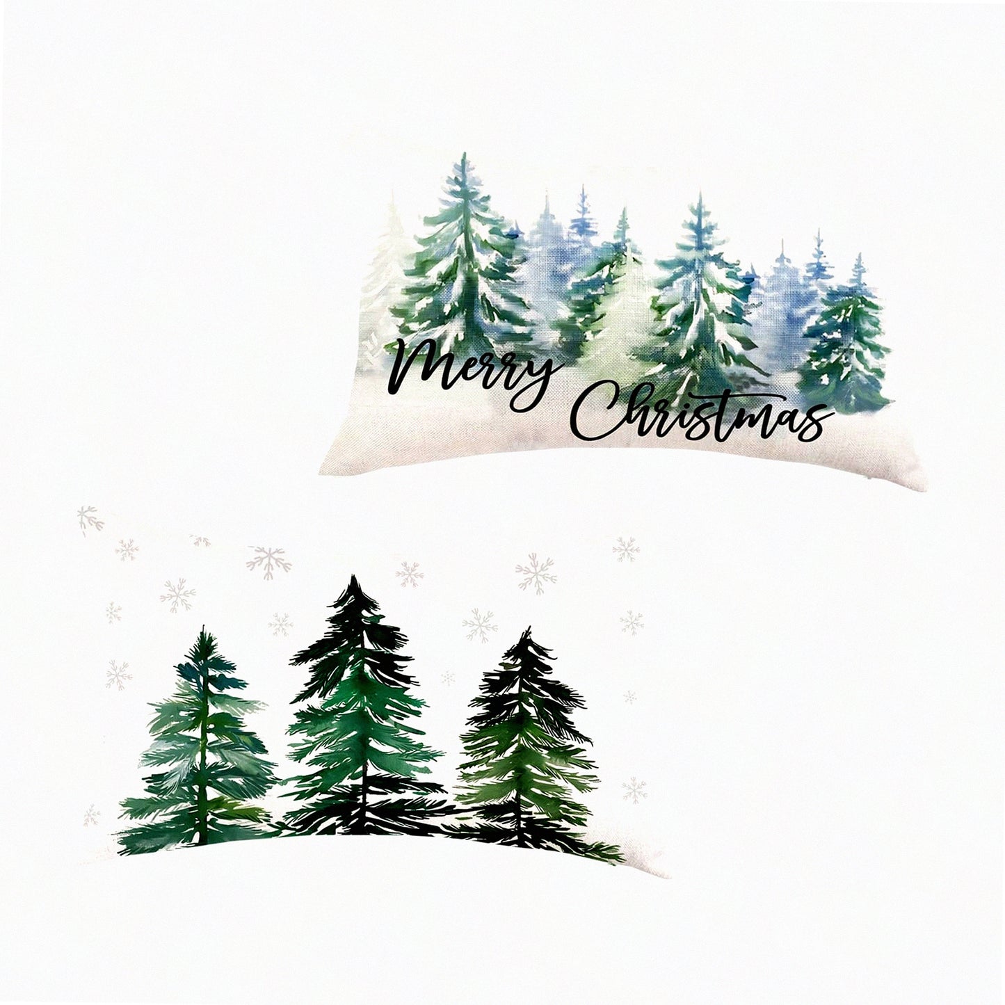 Snowy Forest Christmas Pillow Covers - Set of 2 Winter Wonderland Decorative Cushion Cases for Sofa Couch - 12x20 Inches Merry Snowflake Theme