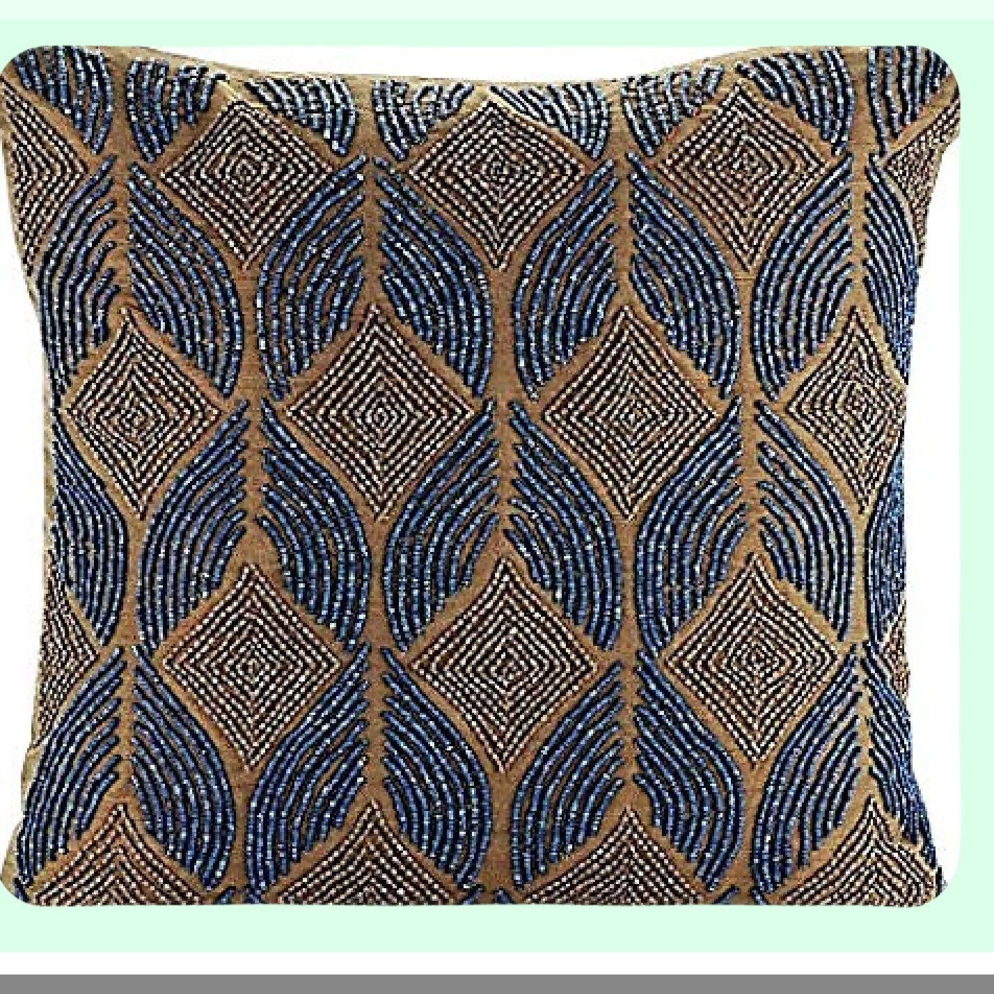 Blue Silk Geometric Cushion Covers - 18x18 inch (45x45 cm) - Moroccan Contemporary Style Decorative Pillow Covers