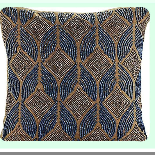 Blue Silk Geometric Cushion Covers - 18x18 inch (45x45 cm) - Moroccan Contemporary Style Decorative Pillow Covers