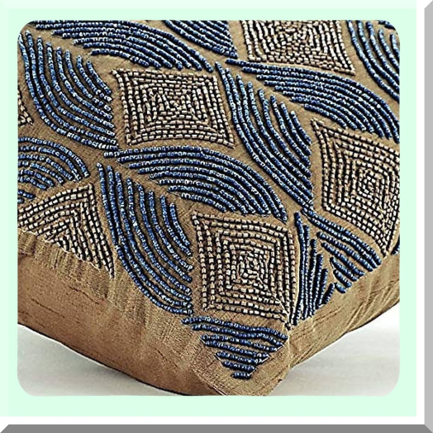 Blue Silk Geometric Cushion Covers - 18x18 inch (45x45 cm) - Moroccan Contemporary Style Decorative Pillow Covers