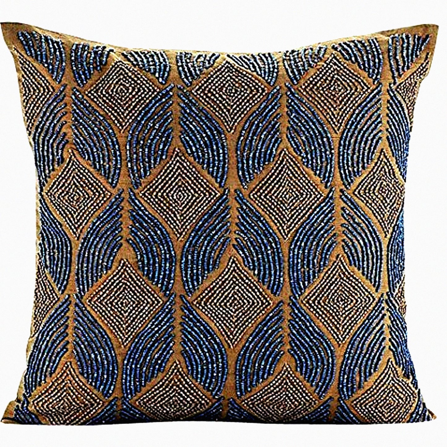 Blue Silk Geometric Cushion Covers - 18x18 inch (45x45 cm) - Moroccan Contemporary Style Decorative Pillow Covers