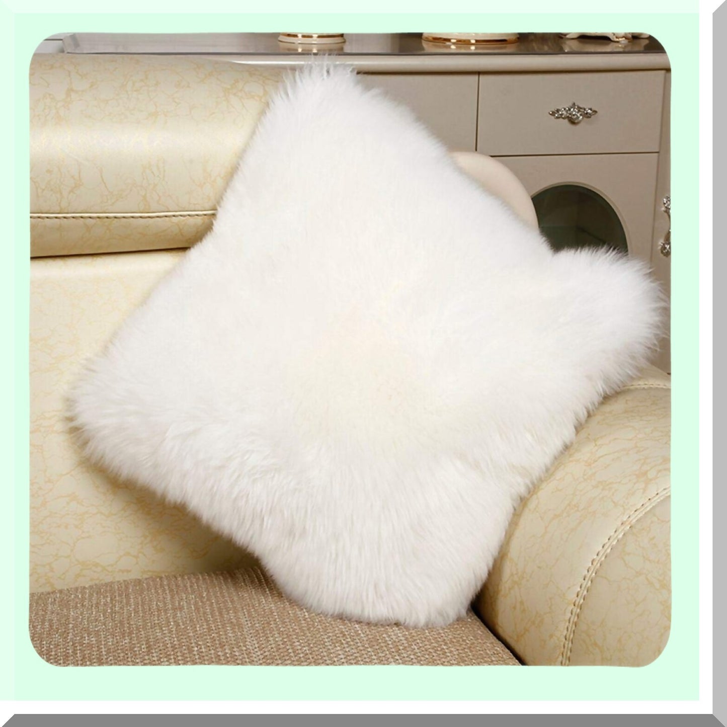 SoftWool Pillowcase - 18x18 Inch Decorative Cushion Cover, Washable Long Wool, No Shedding, White Sheep Design - Cozy Home Decor Accent (1Pc)