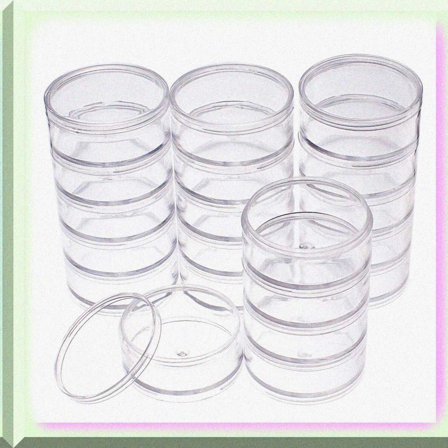 60ML Stackable Round Plastic Bead Storage Jars Set