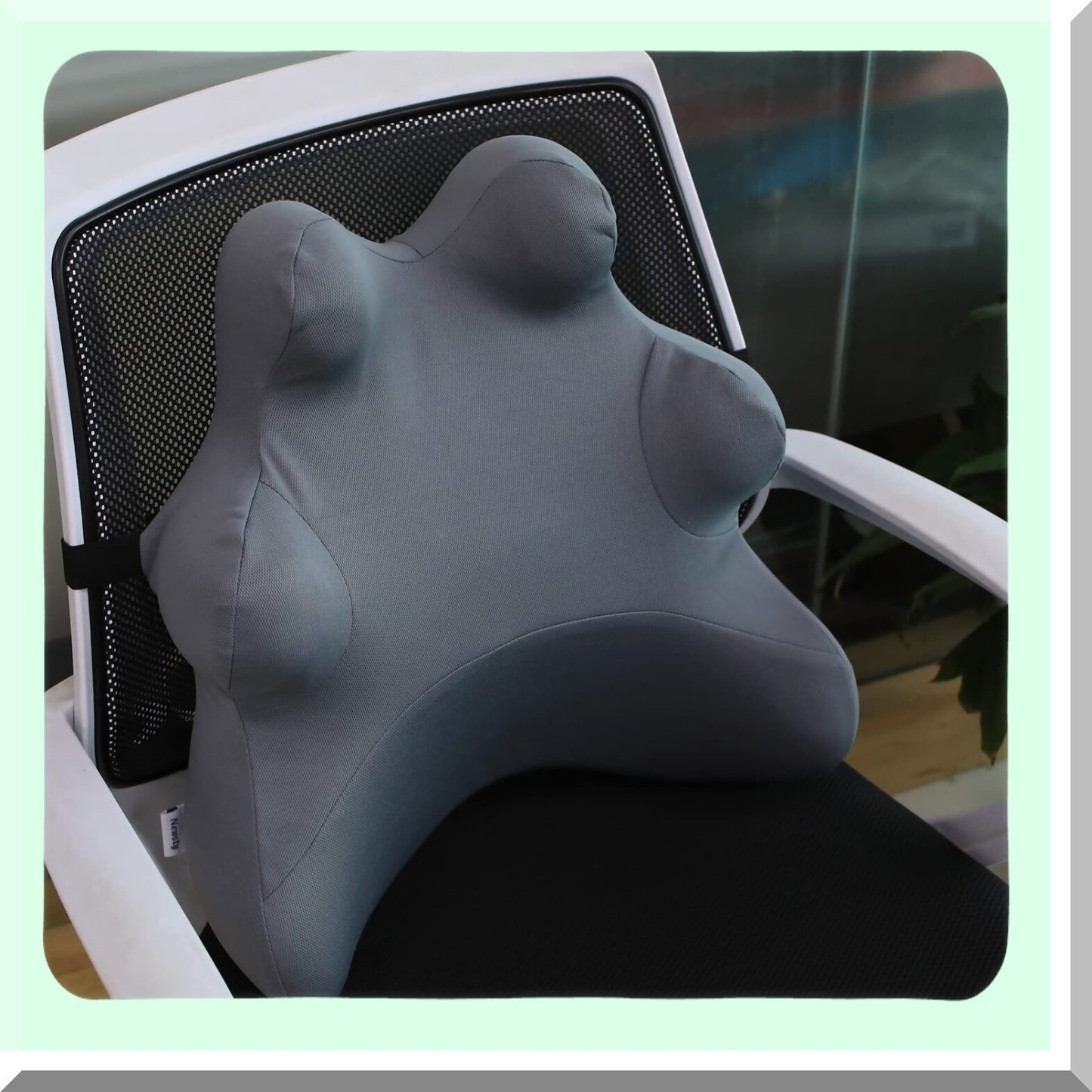 ErgoFlex Lumbar Support Pillow - Adjustable Strap, Patented Design for Office Chair, Back Pain Relief, Muscle Strain - Grey Color