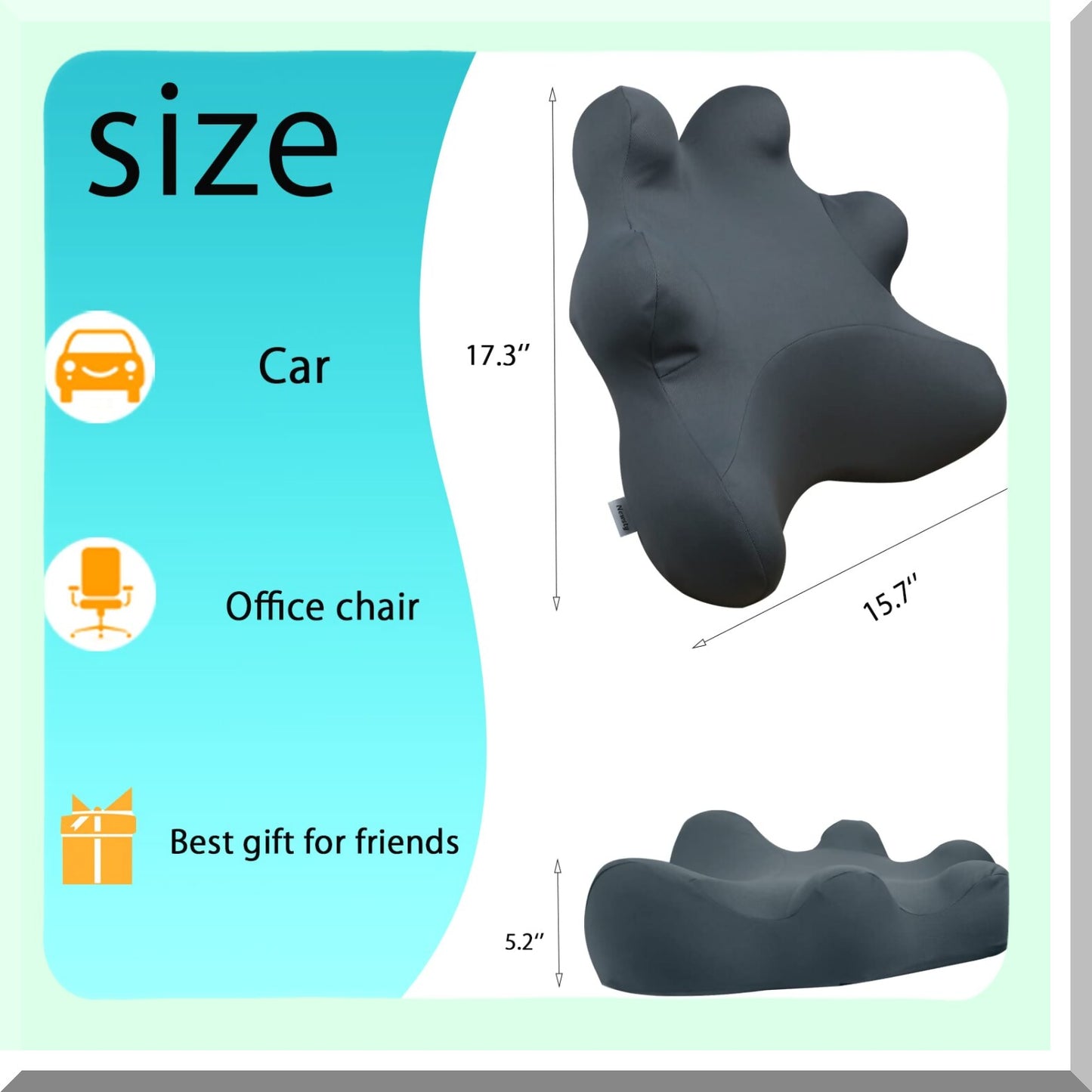 ErgoFlex Lumbar Support Pillow - Adjustable Strap, Patented Design for Office Chair, Back Pain Relief, Muscle Strain - Grey Color