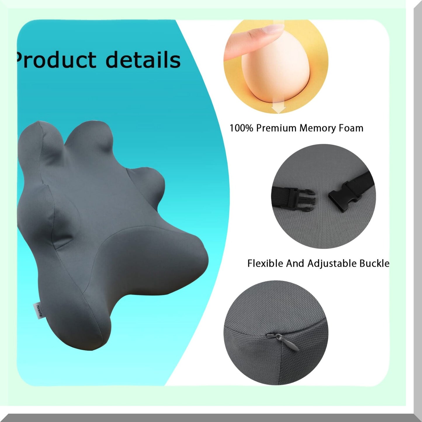 ErgoFlex Lumbar Support Pillow - Adjustable Strap, Patented Design for Office Chair, Back Pain Relief, Muscle Strain - Grey Color