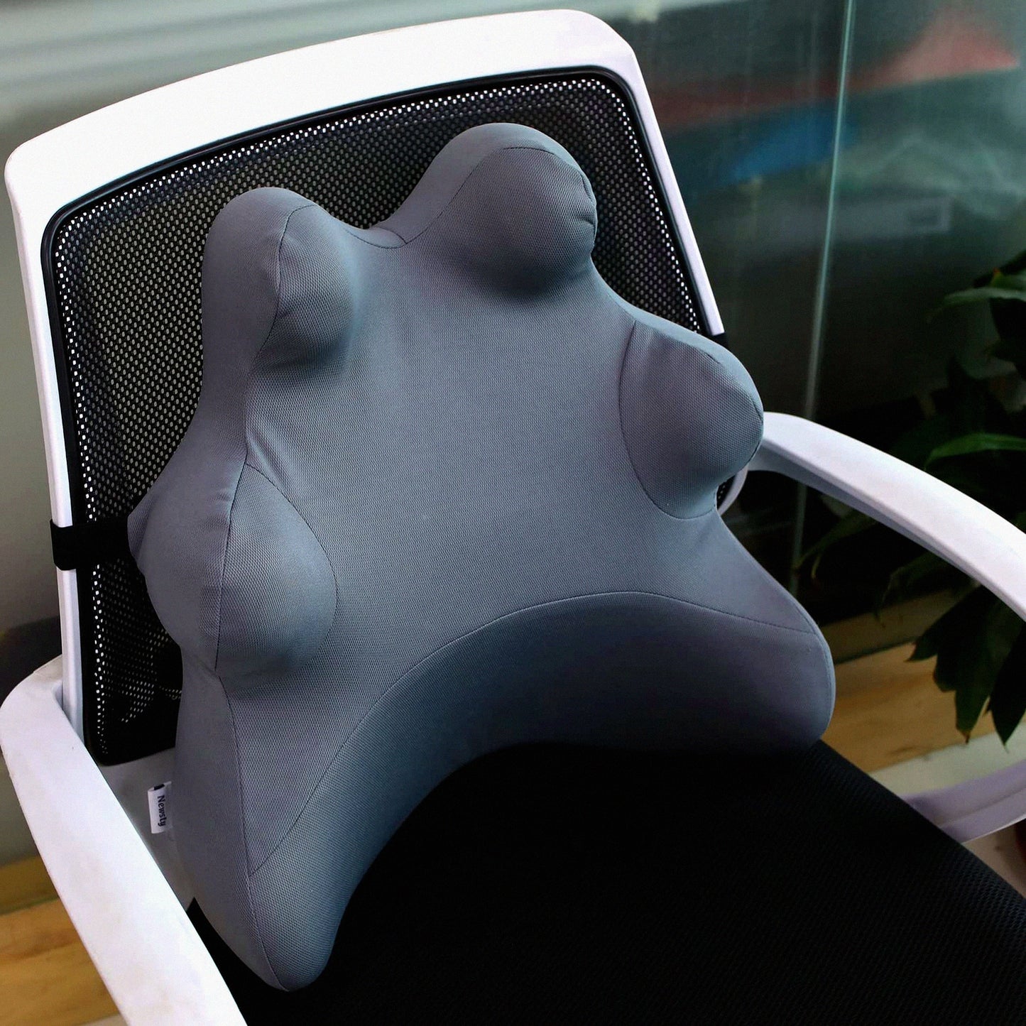 ErgoFlex Lumbar Support Pillow - Adjustable Strap, Patented Design for Office Chair, Back Pain Relief, Muscle Strain - Grey Color