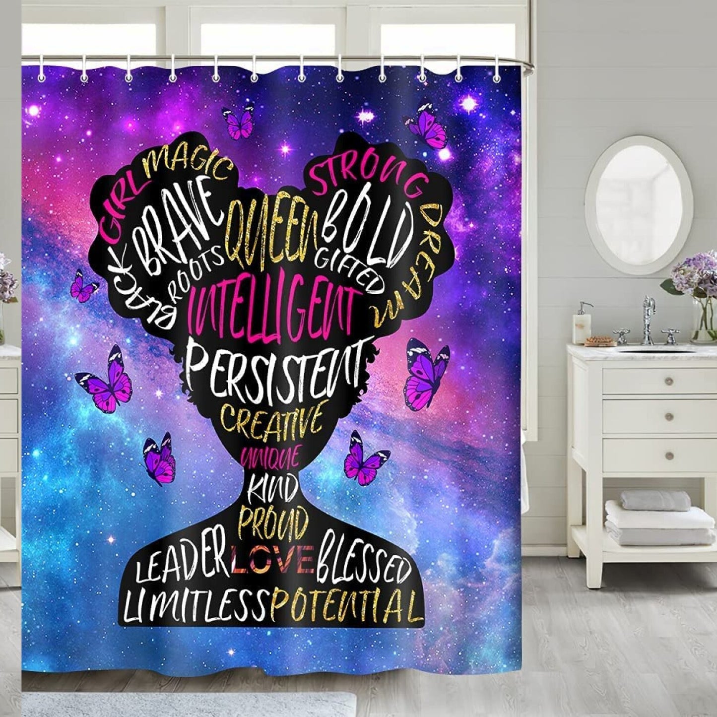 African Black Girl Shower Curtain 70x70in