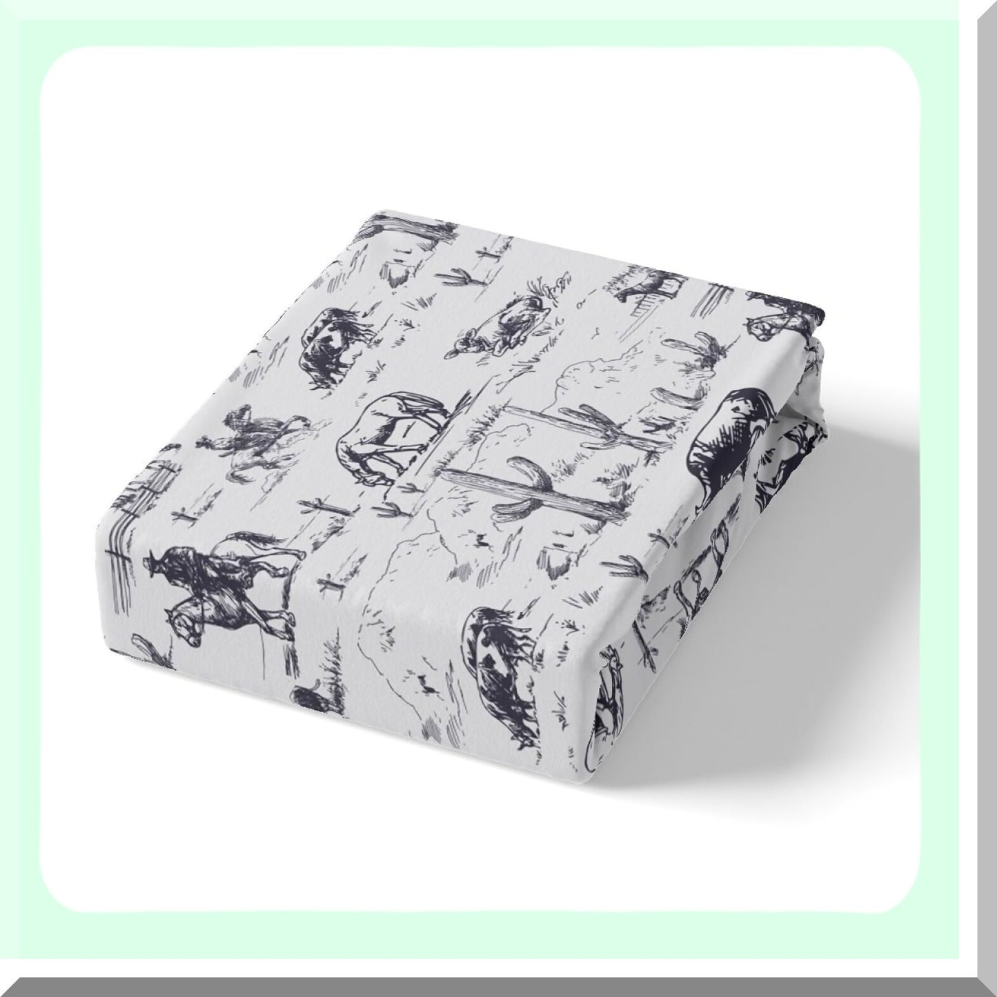 Desert Cowboy Western Bedding Set - White & Black Cow Print Sheets with Deep Pocket Fitted Sheet, Cactus Theme, 2 Pillow Cases - King Size