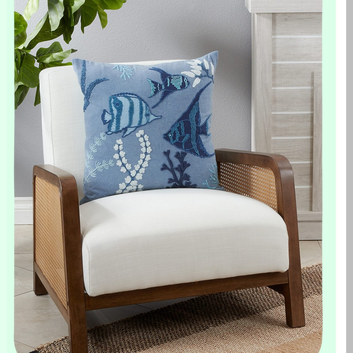 Ocean Breeze Stonewashed Fish Pillow Cover, 20", Blue - Coastal Decor Accent for Home, Beach House, or Nautical Themed Room - Soft and Durable Cotton Fabric