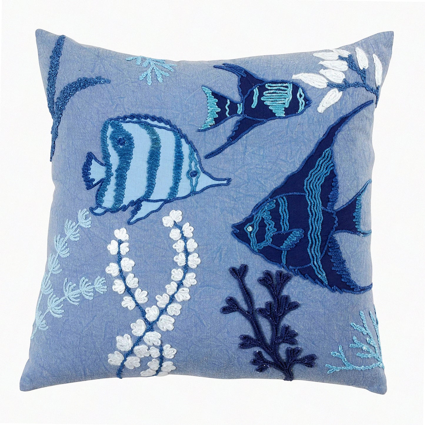 Ocean Breeze Stonewashed Fish Pillow Cover, 20", Blue - Coastal Decor Accent for Home, Beach House, or Nautical Themed Room - Soft and Durable Cotton Fabric