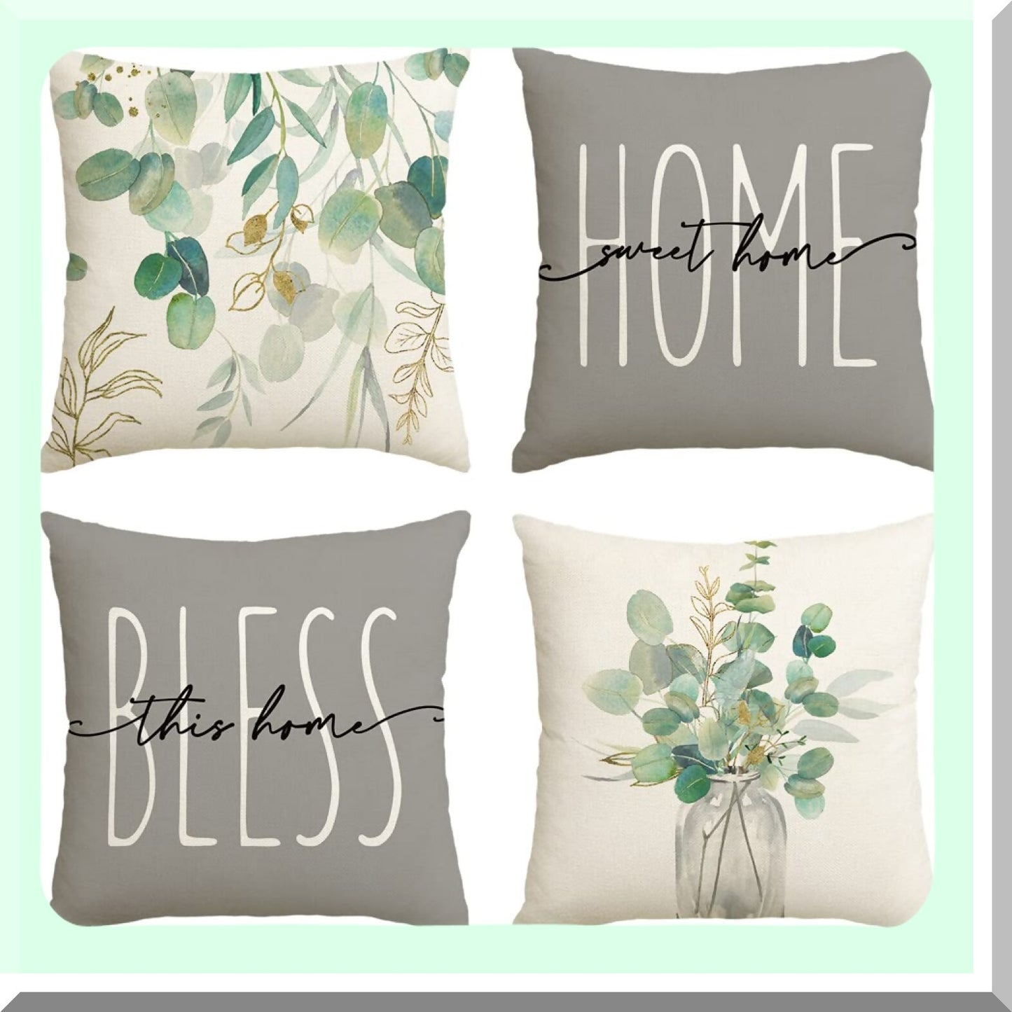 Eucalyptus Bliss 18x18 Throw Pillow Covers - Set of 4 | Spring Summer Home Decor | Seasonal Leaves Cushion Cases | Sweet Home Accents