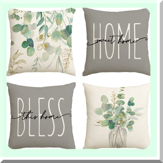 Eucalyptus Bliss 18x18 Throw Pillow Covers - Set of 4 | Spring Summer Home Decor | Seasonal Leaves Cushion Cases | Sweet Home Accents