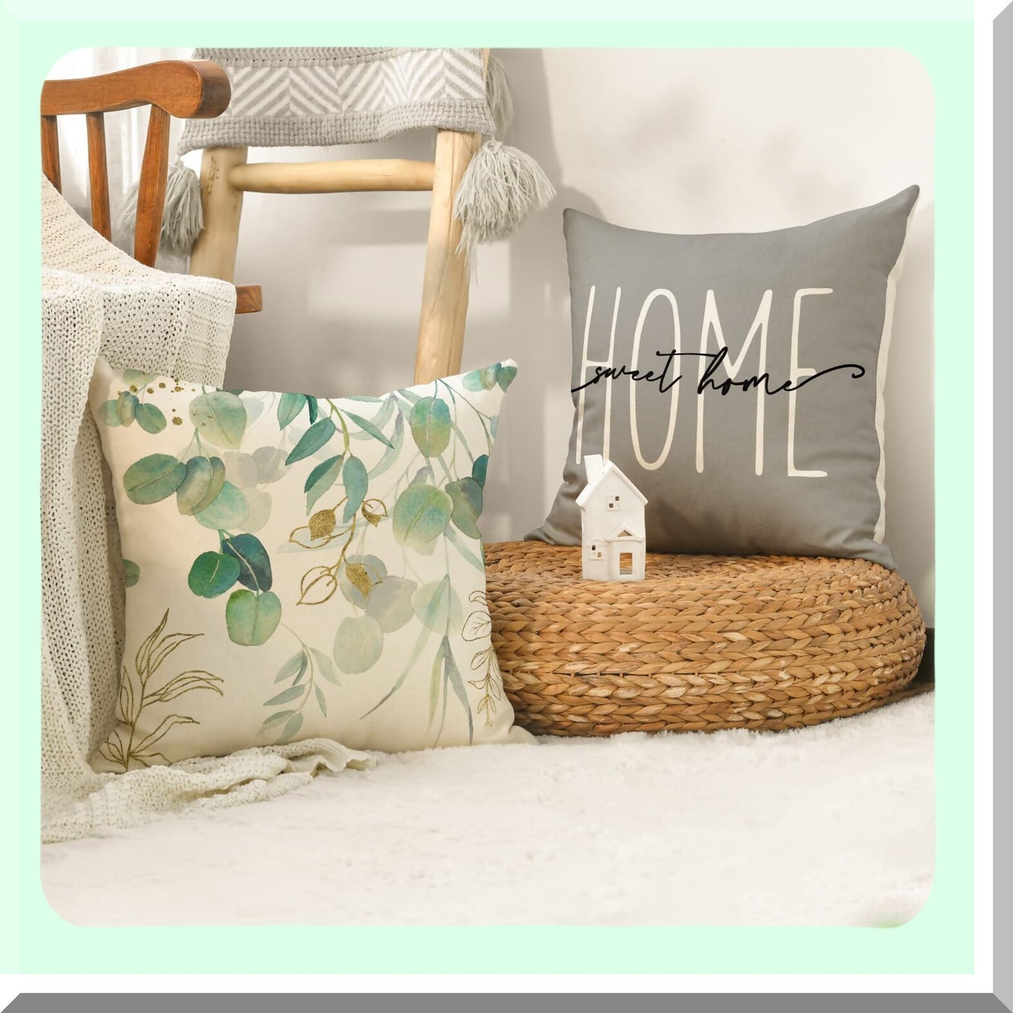 Eucalyptus Bliss 18x18 Throw Pillow Covers - Set of 4 | Spring Summer Home Decor | Seasonal Leaves Cushion Cases | Sweet Home Accents