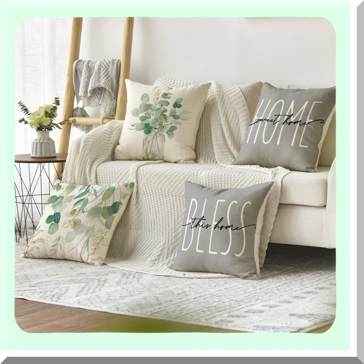 Eucalyptus Bliss 18x18 Throw Pillow Covers - Set of 4 | Spring Summer Home Decor | Seasonal Leaves Cushion Cases | Sweet Home Accents