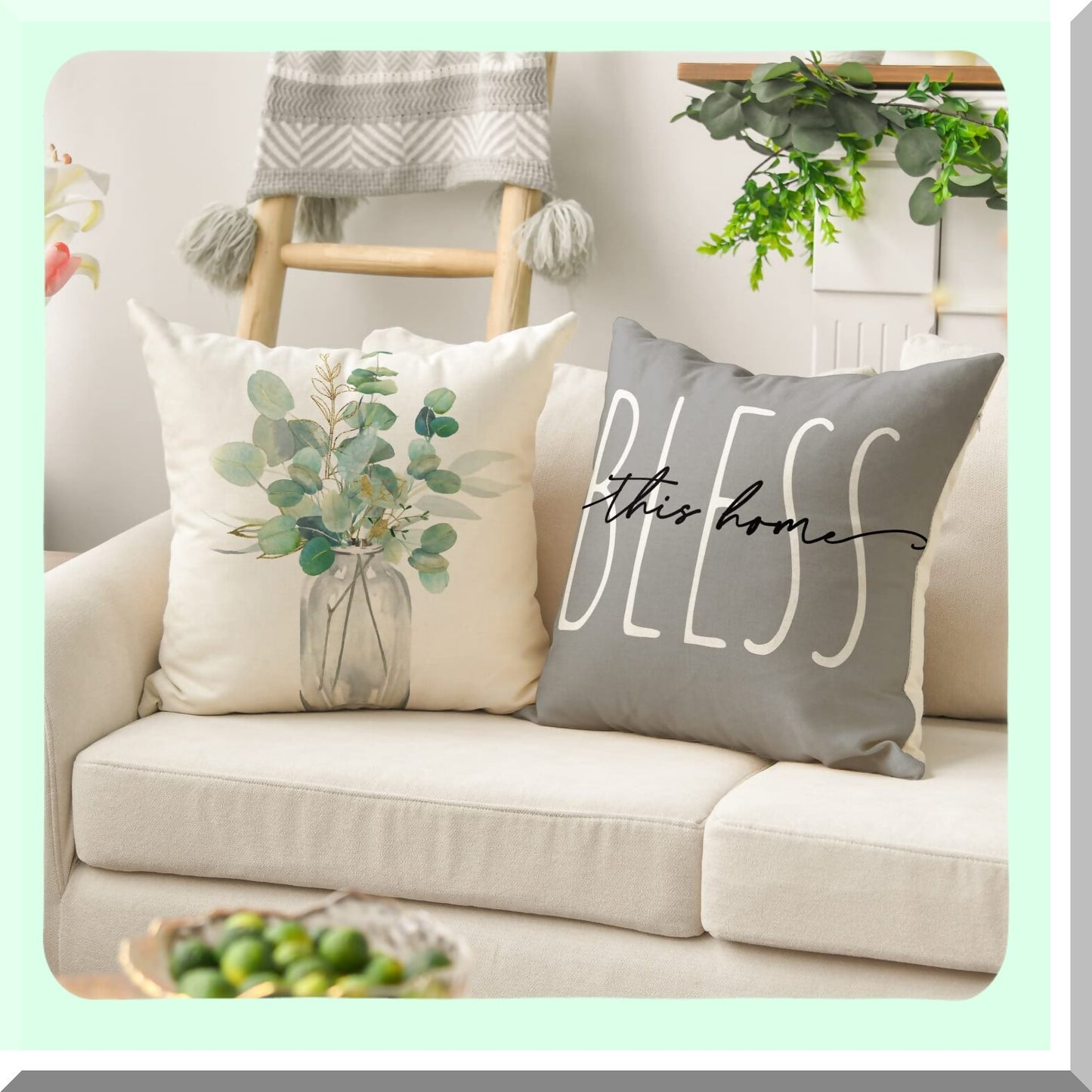 Eucalyptus Bliss 18x18 Throw Pillow Covers - Set of 4 | Spring Summer Home Decor | Seasonal Leaves Cushion Cases | Sweet Home Accents