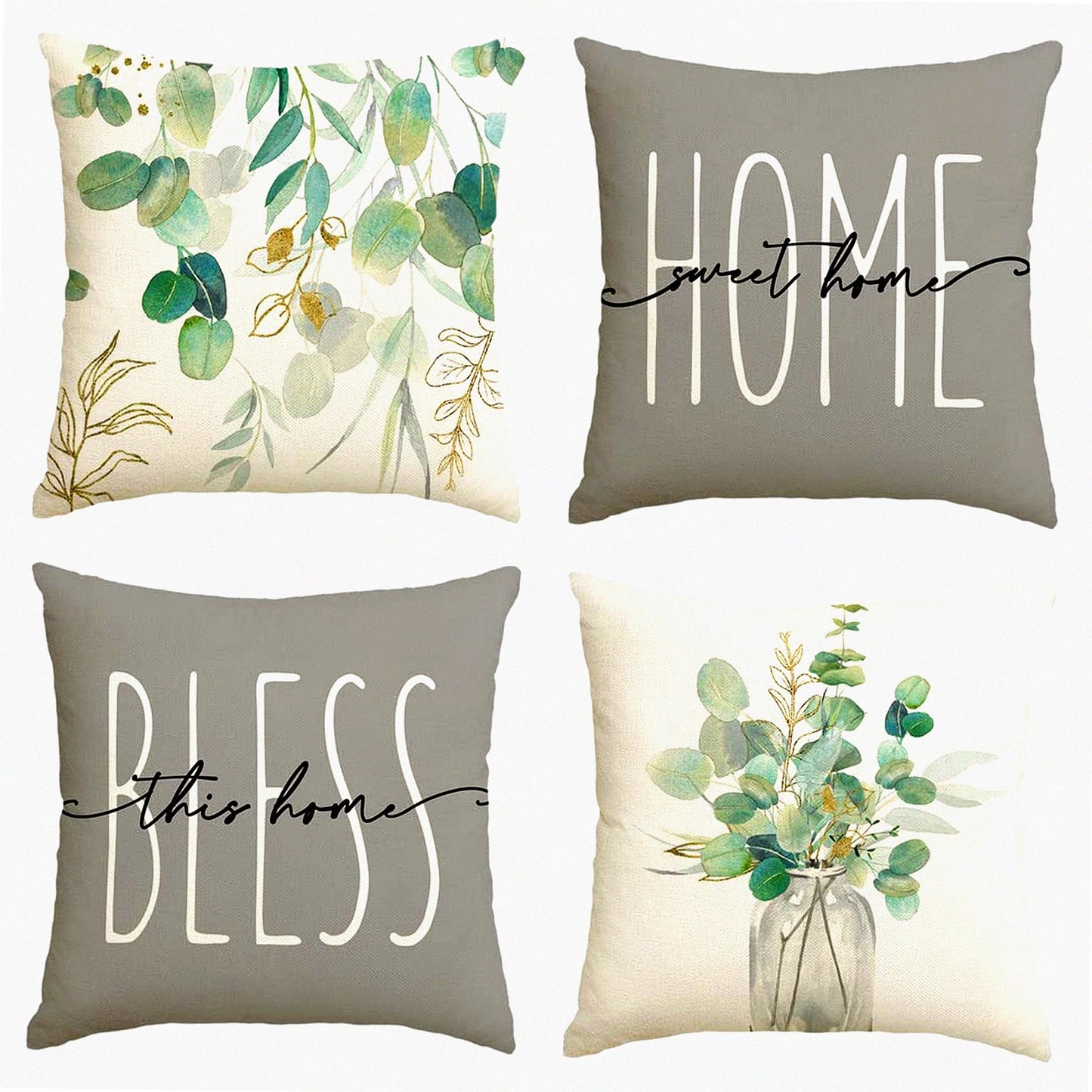 Eucalyptus Bliss 18x18 Throw Pillow Covers - Set of 4 | Spring Summer Home Decor | Seasonal Leaves Cushion Cases | Sweet Home Accents