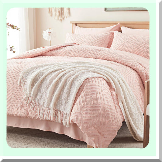Pink Boho Bliss Bedding Bundle - Twin Comforter Set with Sheets & Pillowcases - 5 Piece All Season Bed in a Bag - Tufted Design for Ultimate Comfort