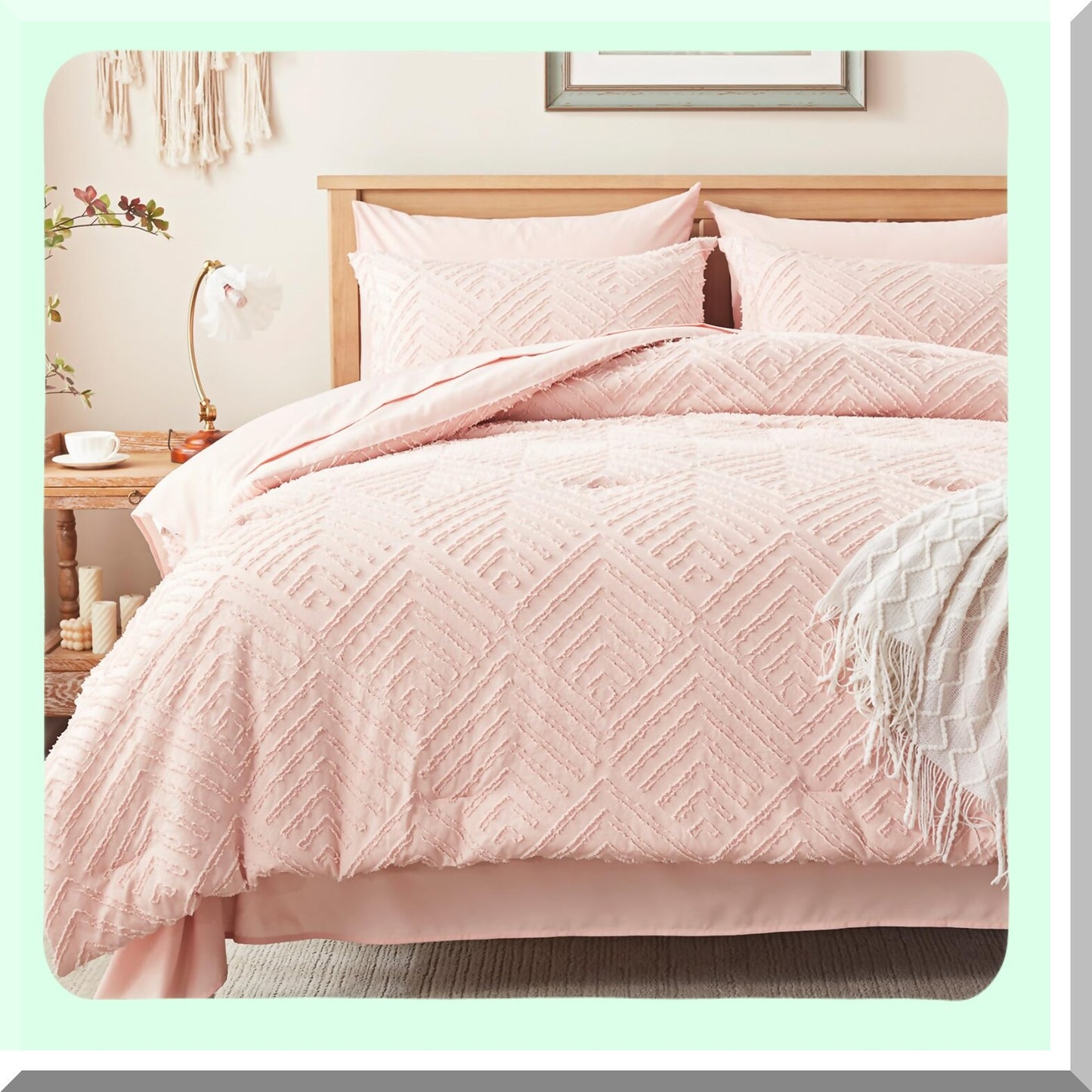 Pink Boho Bliss Bedding Bundle - Twin Comforter Set with Sheets & Pillowcases - 5 Piece All Season Bed in a Bag - Tufted Design for Ultimate Comfort