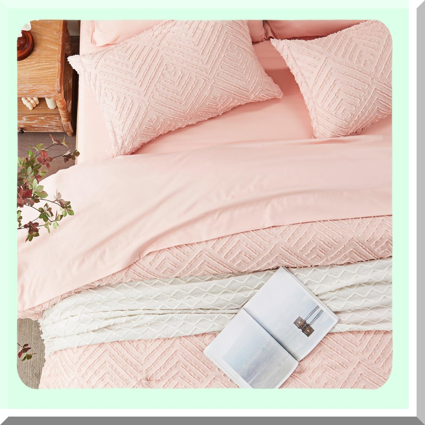 Pink Boho Bliss Bedding Bundle - Twin Comforter Set with Sheets & Pillowcases - 5 Piece All Season Bed in a Bag - Tufted Design for Ultimate Comfort