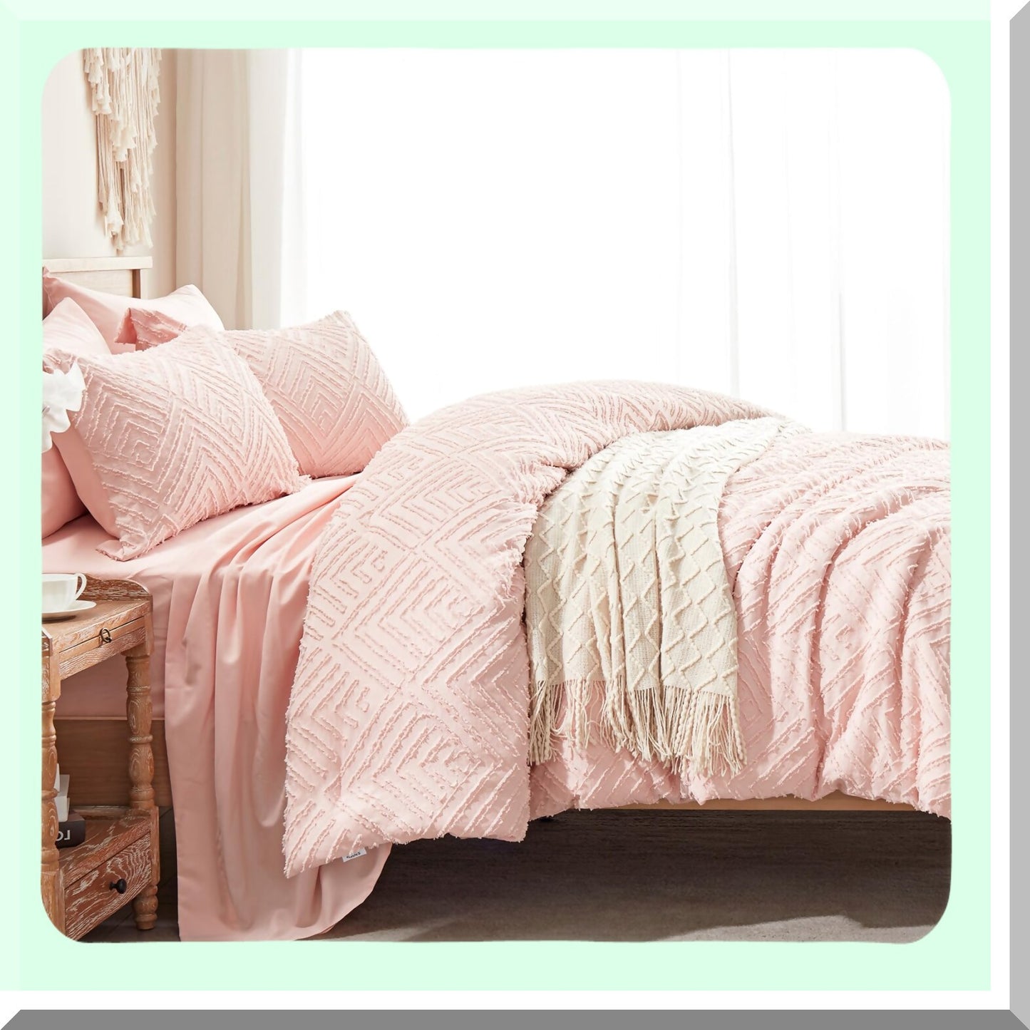 Pink Boho Bliss Bedding Bundle - Twin Comforter Set with Sheets & Pillowcases - 5 Piece All Season Bed in a Bag - Tufted Design for Ultimate Comfort
