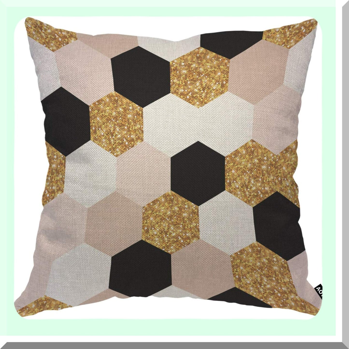 HexaGlam Gold Black White Geometric Pillow Cover - Modern Chic Elegant Grid Design with F Glitter Detail - 18x18 Inch Decorative Cushion for Home Couch or Bed - Ideal for Men, Women, Boys, and Girls