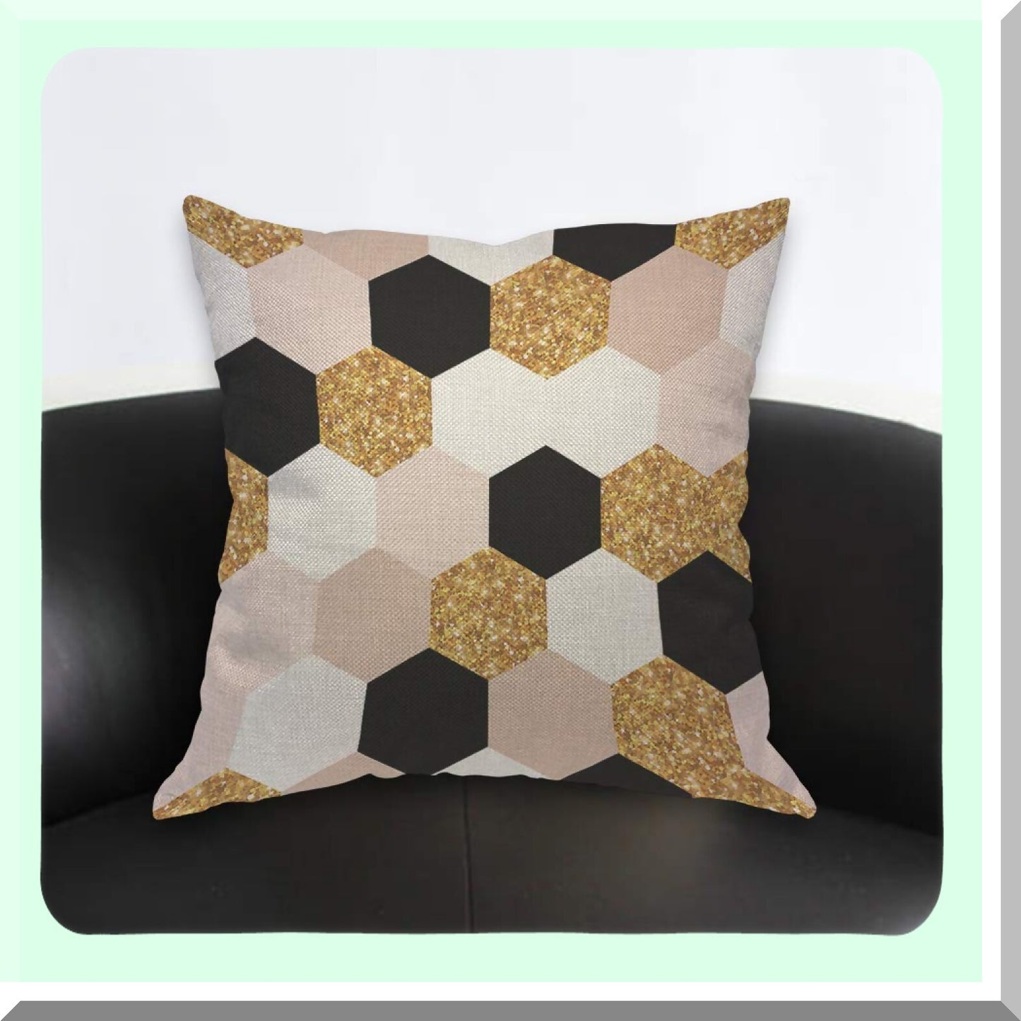 HexaGlam Gold Black White Geometric Pillow Cover - Modern Chic Elegant Grid Design with F Glitter Detail - 18x18 Inch Decorative Cushion for Home Couch or Bed - Ideal for Men, Women, Boys, and Girls