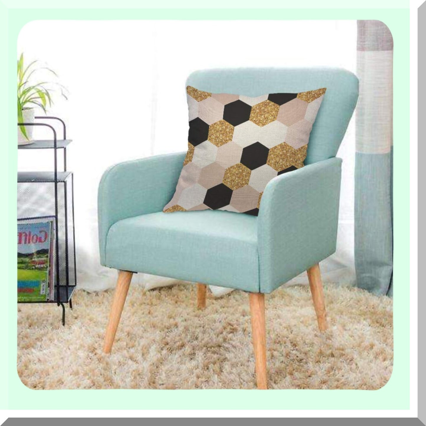 HexaGlam Gold Black White Geometric Pillow Cover - Modern Chic Elegant Grid Design with F Glitter Detail - 18x18 Inch Decorative Cushion for Home Couch or Bed - Ideal for Men, Women, Boys, and Girls