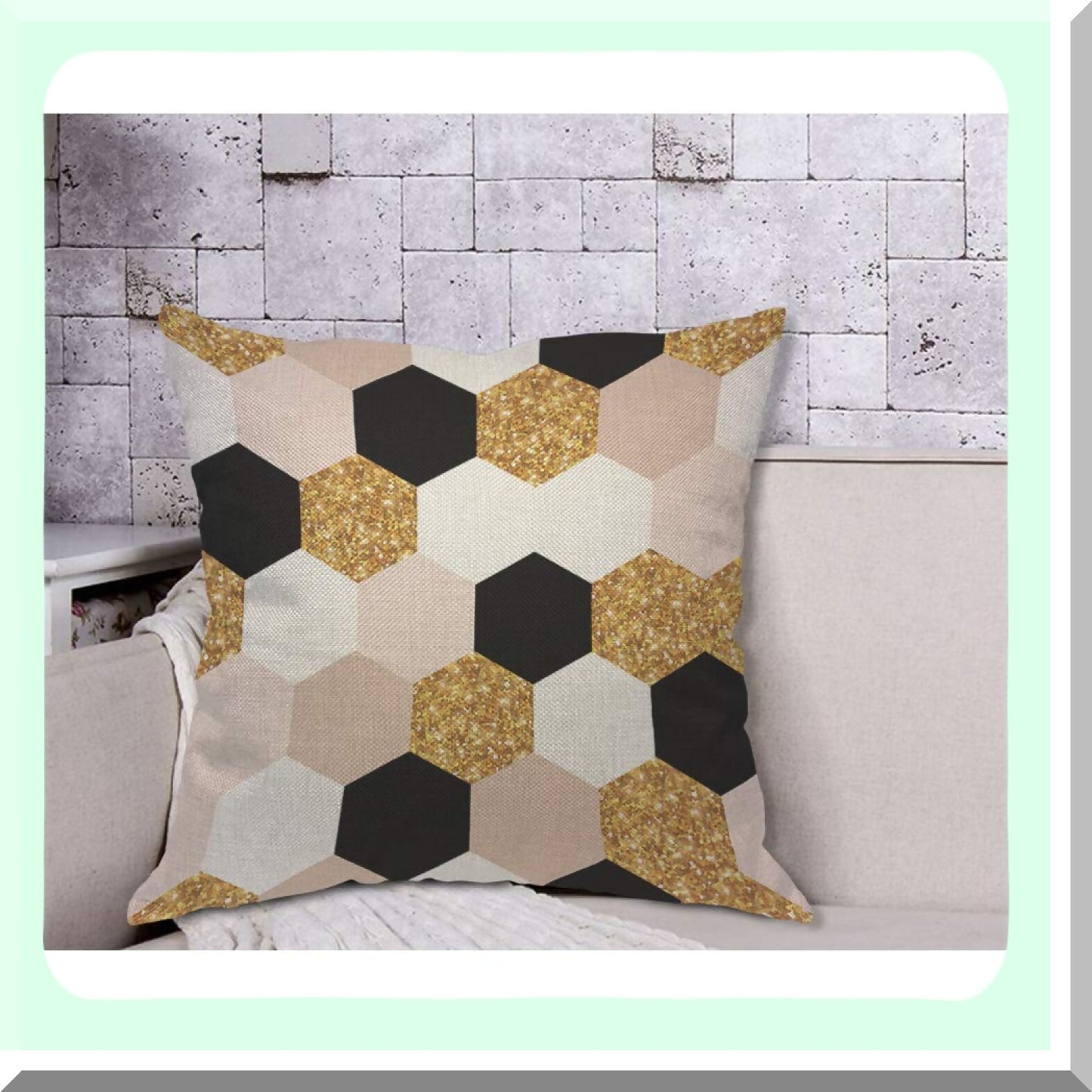 HexaGlam Gold Black White Geometric Pillow Cover - Modern Chic Elegant Grid Design with F Glitter Detail - 18x18 Inch Decorative Cushion for Home Couch or Bed - Ideal for Men, Women, Boys, and Girls