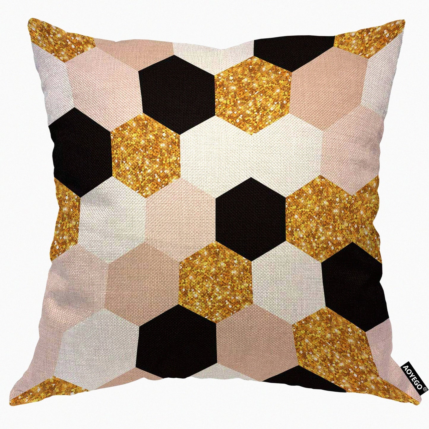 HexaGlam Gold Black White Geometric Pillow Cover - Modern Chic Elegant Grid Design with F Glitter Detail - 18x18 Inch Decorative Cushion for Home Couch or Bed - Ideal for Men, Women, Boys, and Girls