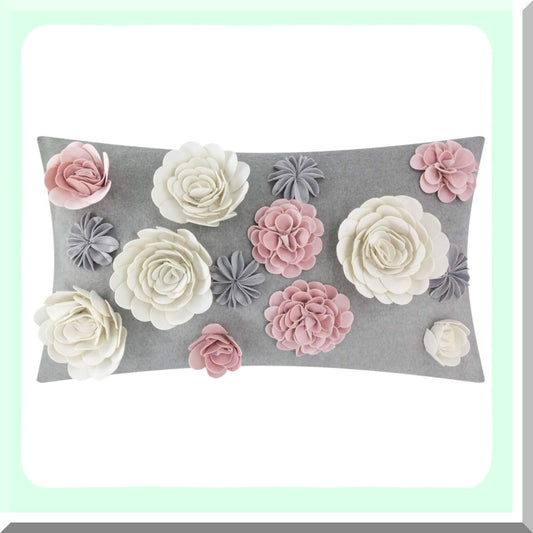 Colorful 3D Floral Cushion Cover - Home Decor Throw Pillow Case for Sofa, Couch, Bed - 14 x 24 Inches Decorative Accent