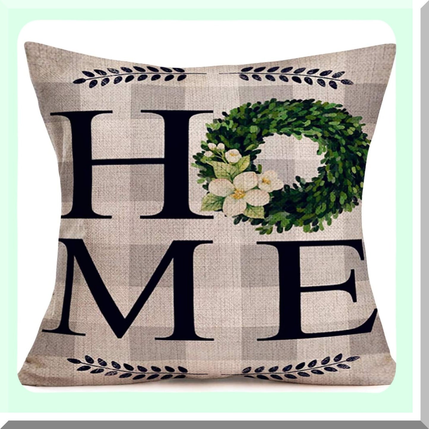 Buffalo Check Plaid Home Sweet Home Pillow Covers - Rustic Farmhouse Decor Set of 4, Vintage Quote Wreath Throw Cases, Cotton Linen Cushion Cover 18x18"