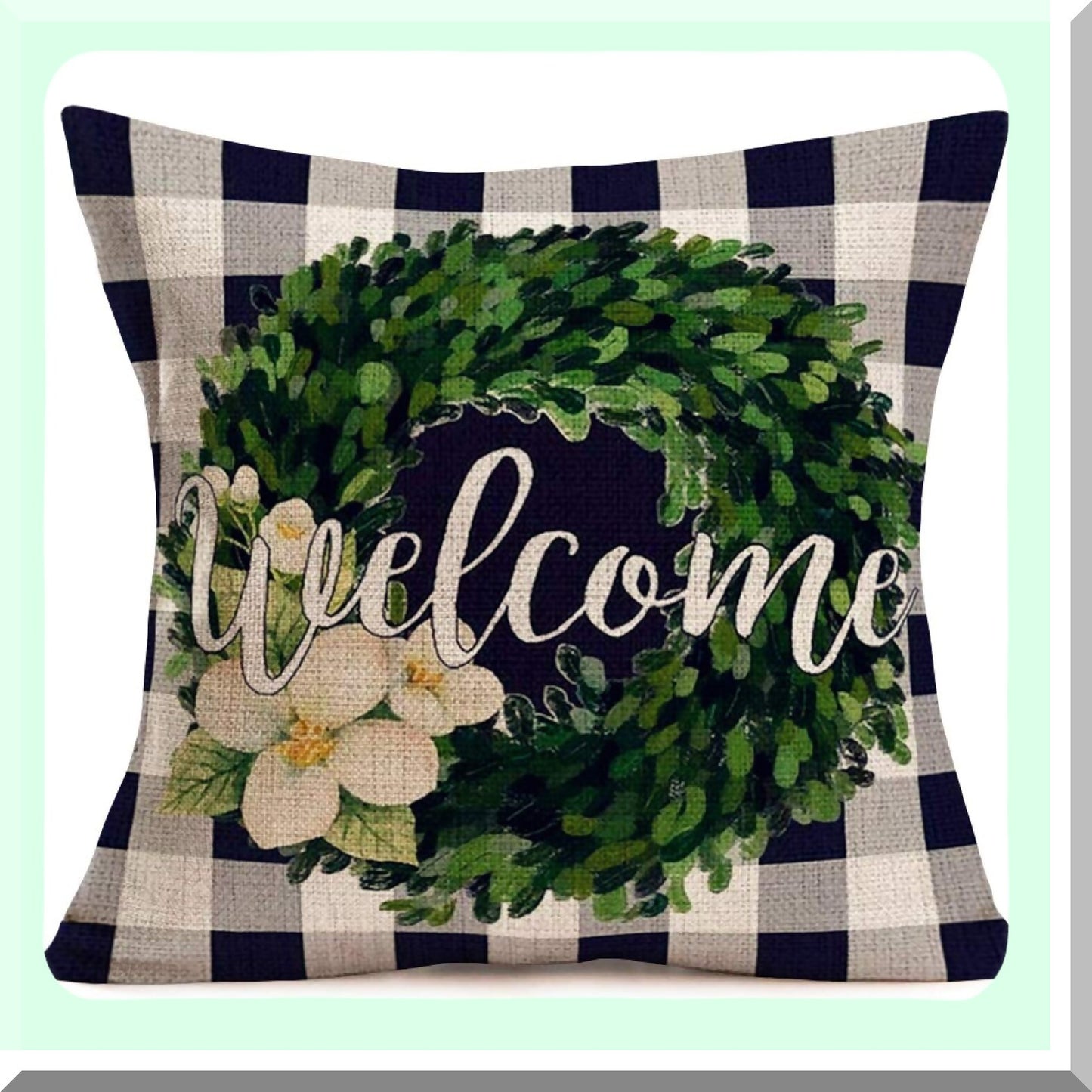 Buffalo Check Plaid Home Sweet Home Pillow Covers - Rustic Farmhouse Decor Set of 4, Vintage Quote Wreath Throw Cases, Cotton Linen Cushion Cover 18x18"