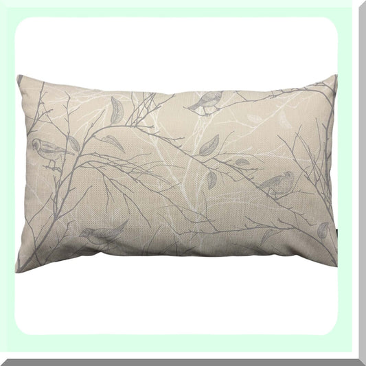 Winter Wonderland Branches and Birds Linen Pillow Covers - Rustic Decorative Throw Pillow for Sofa Couch - 12x20 Inch Cold Winter Decoration