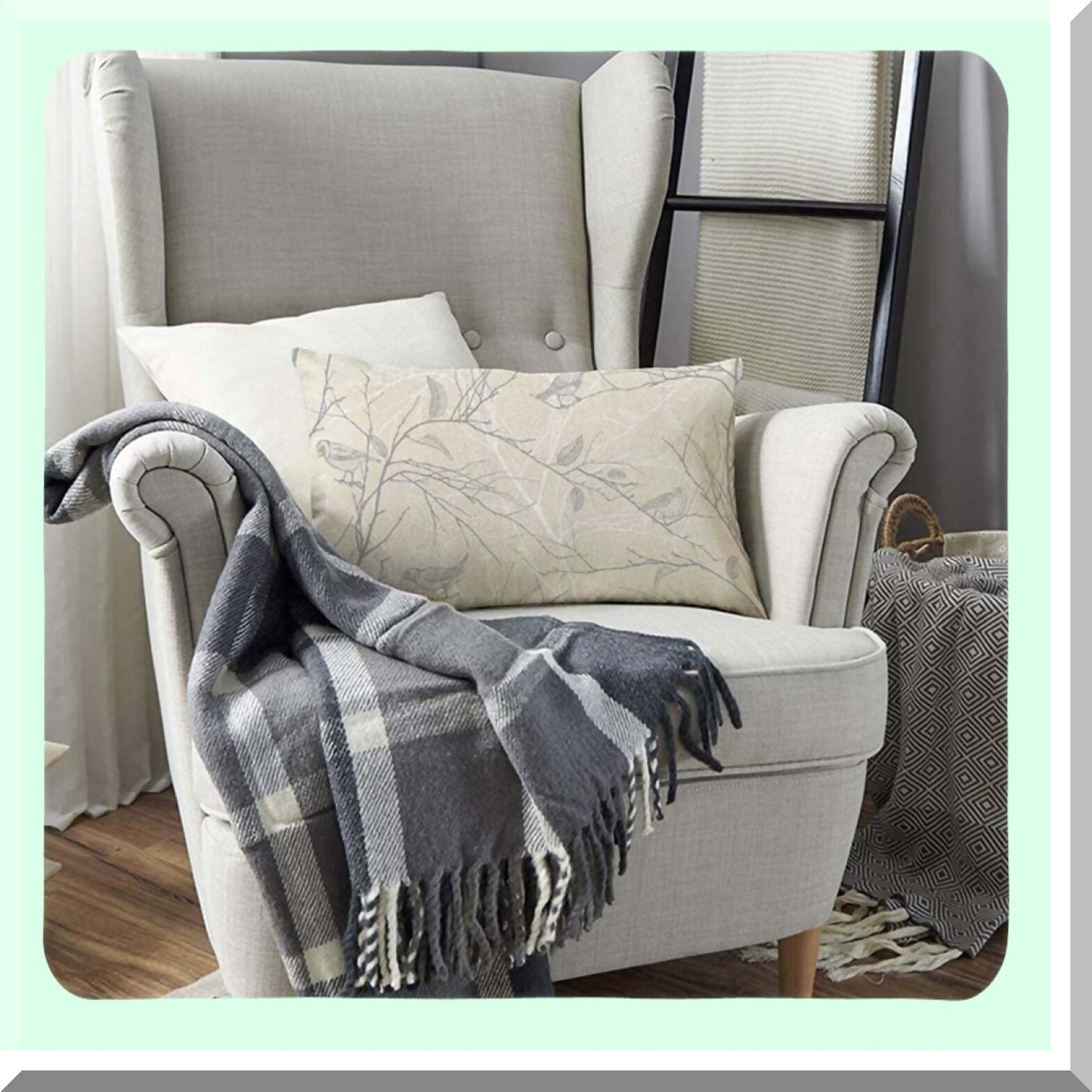 Winter Wonderland Branches and Birds Linen Pillow Covers - Rustic Decorative Throw Pillow for Sofa Couch - 12x20 Inch Cold Winter Decoration