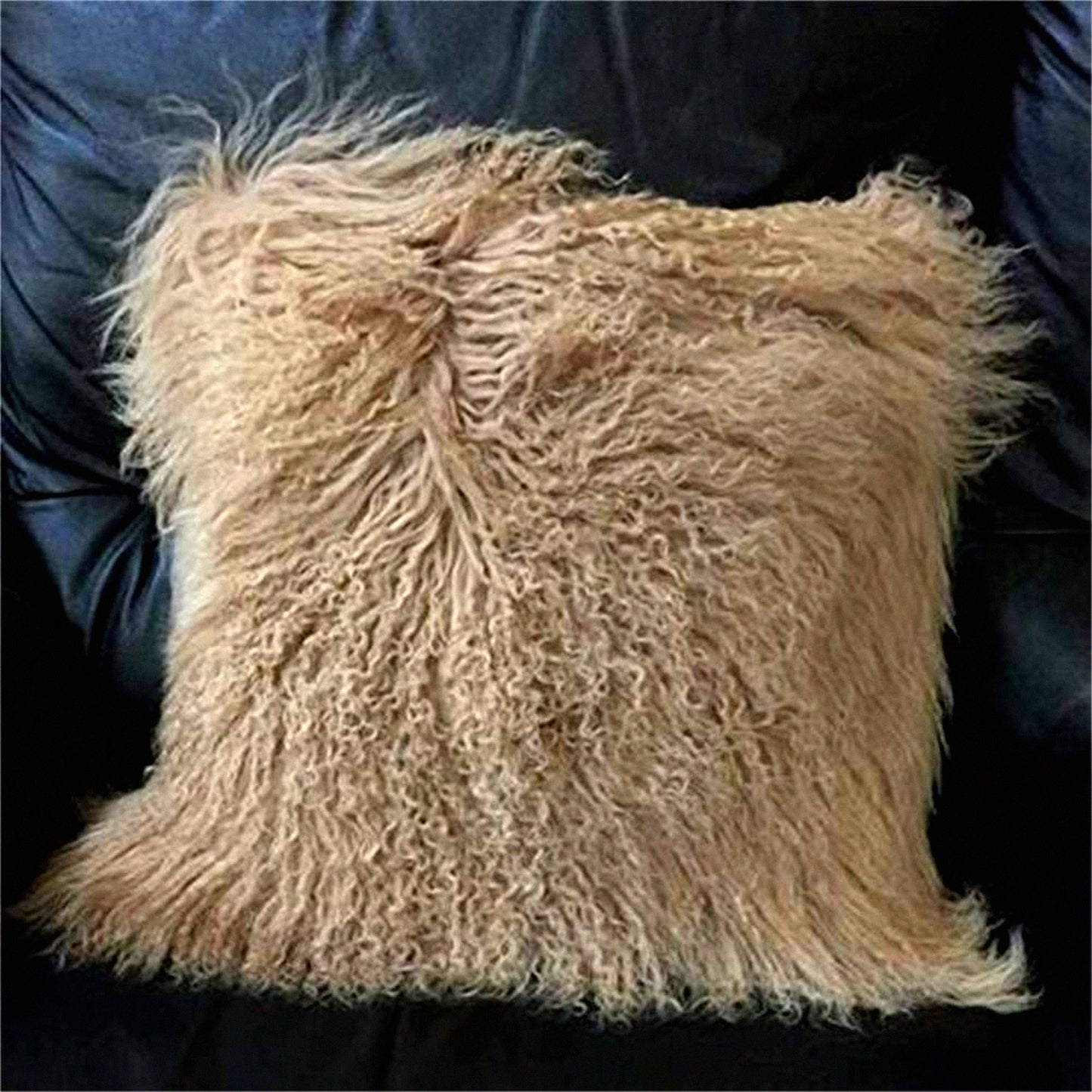 Luxury Mongolian Tibetan Lamb Fur Throw Pillow Cushion Cover - Soft Plush Pillowcase for Home Decor - Khaki 16"x16"