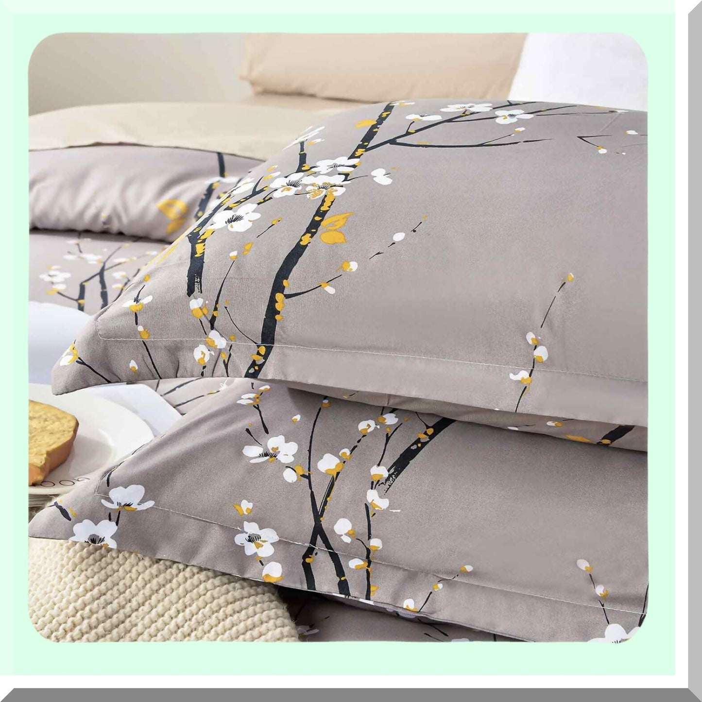 Pastel Bloom Farmhouse Comforter Set - Queen Size 3pc Bedding with Grey Floral Print, Soft Microfiber All Season Quilted Comforter & 2 Pillowshams for Men and Women. 88 x 90 inch Gray Flower Design.