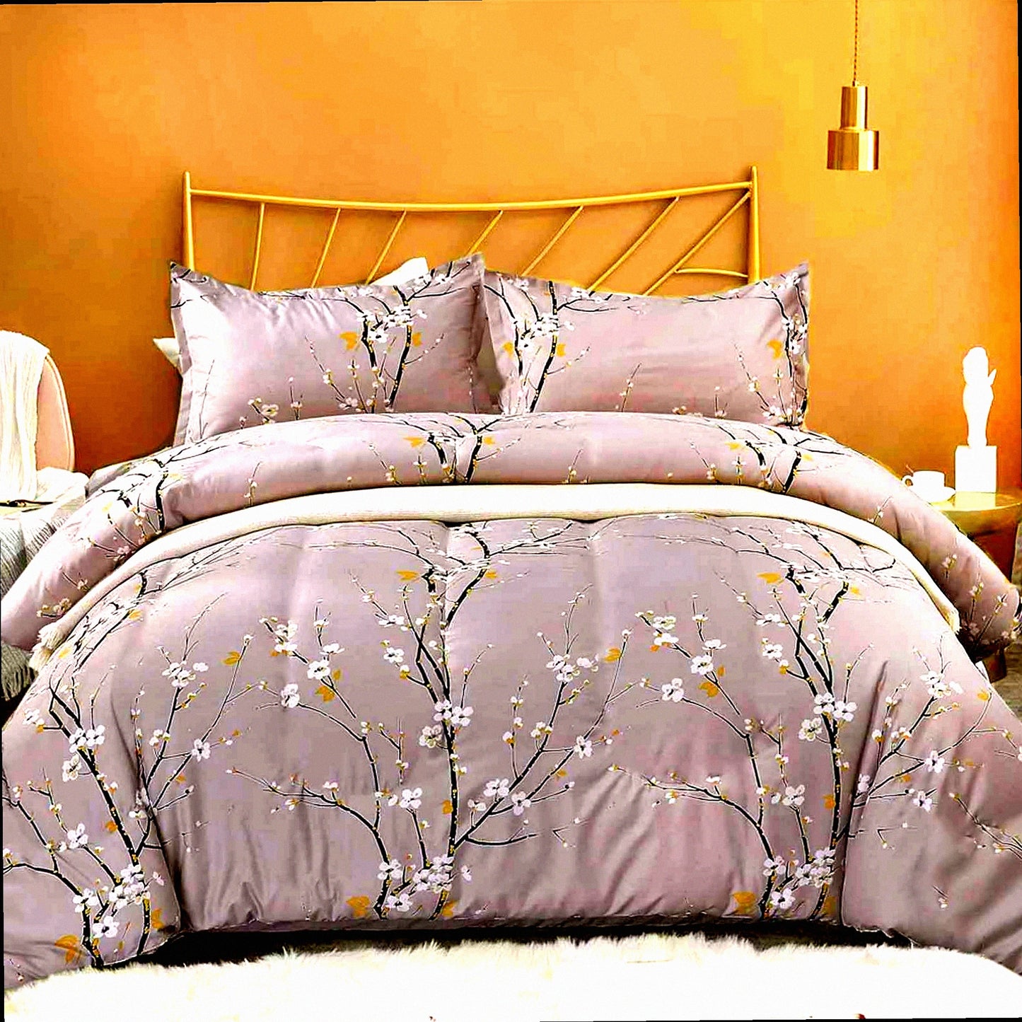 Pastel Bloom Farmhouse Comforter Set - Queen Size 3pc Bedding with Grey Floral Print, Soft Microfiber All Season Quilted Comforter & 2 Pillowshams for Men and Women. 88 x 90 inch Gray Flower Design.