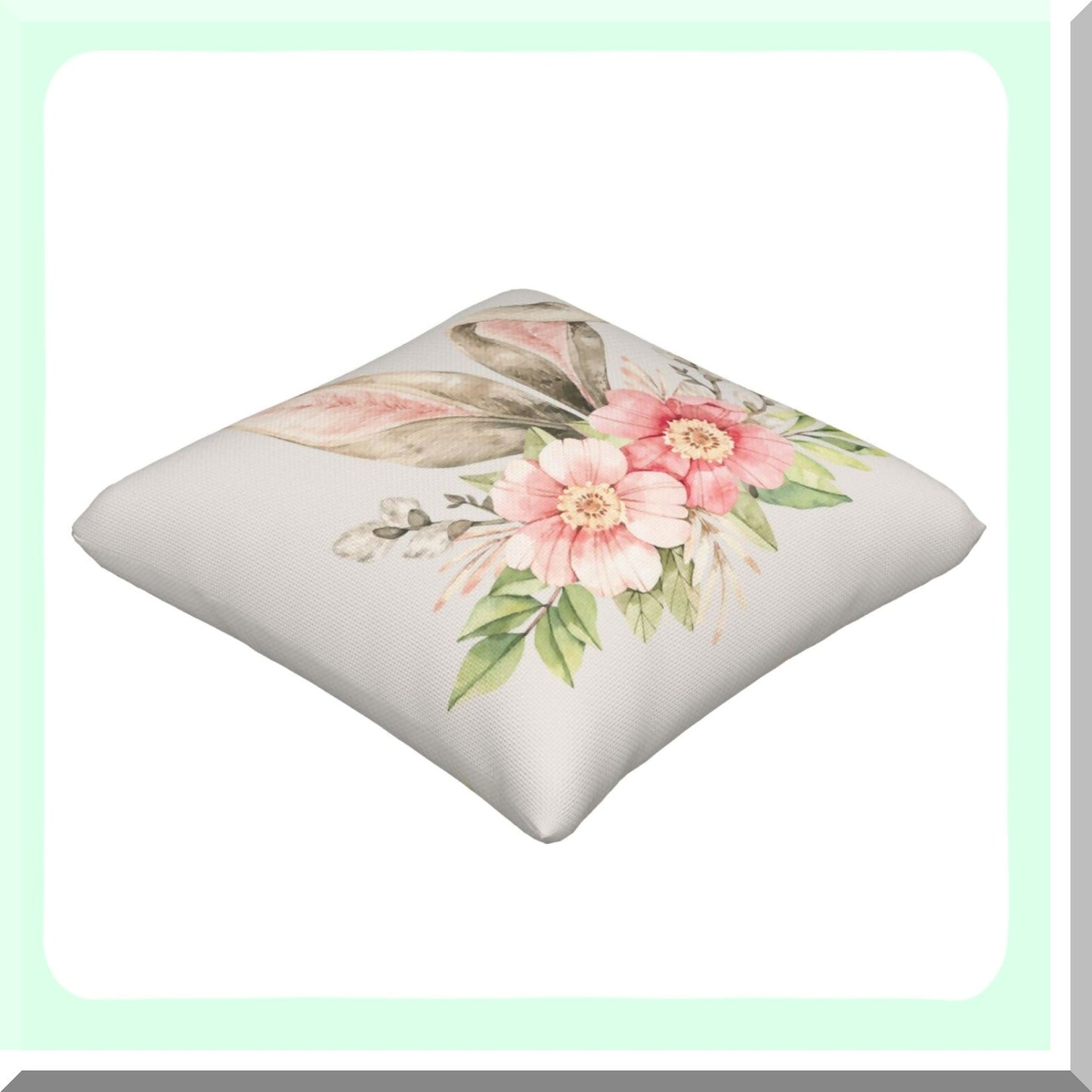 Spring Bunny Pillow Covers - Set of 2, 18x18 Inch Decorative Throw Pillows for Home Couch Sofa Bedding. Flower Linen Square Cushion Cover for Holiday Party.