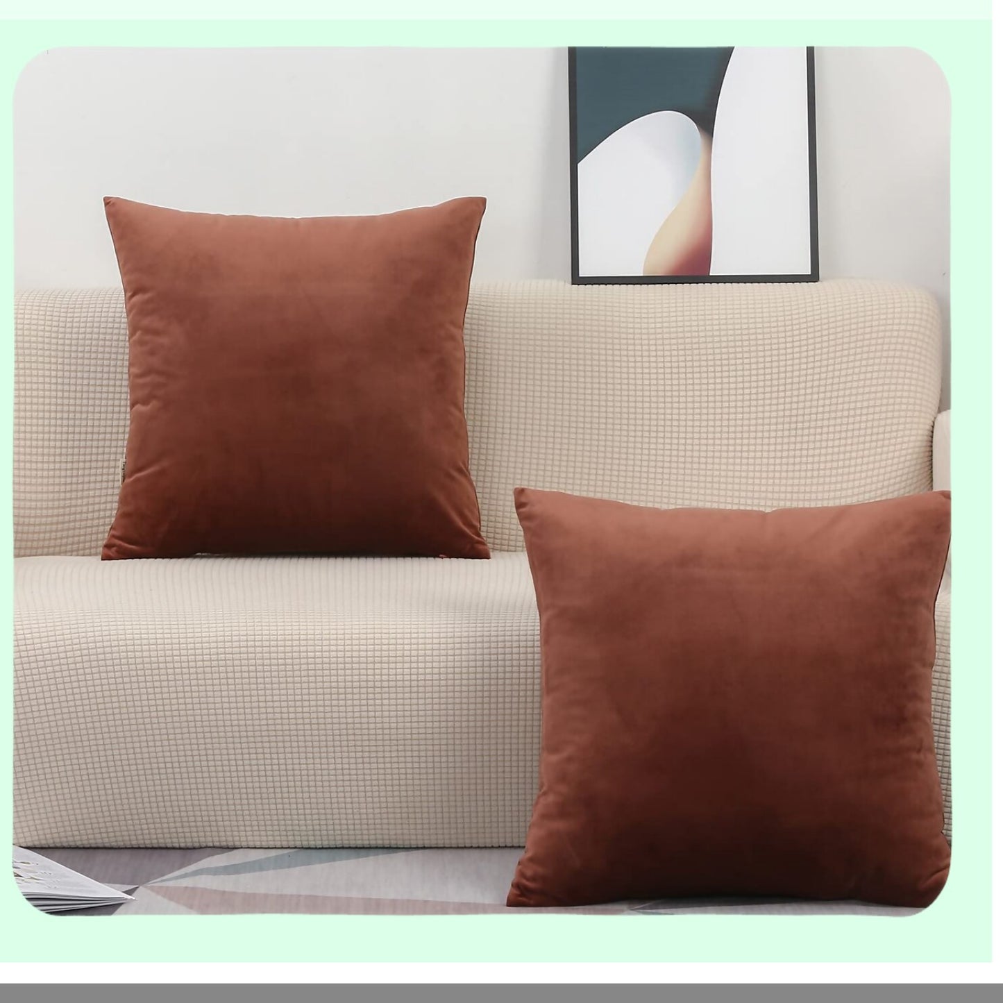 Luxury Velvet Euro Pillow Covers - Set of 2 Super Soft 28x28 Inch Pillowcases in Chocolate Brown - Decorative Cushion Cases for Home Décor